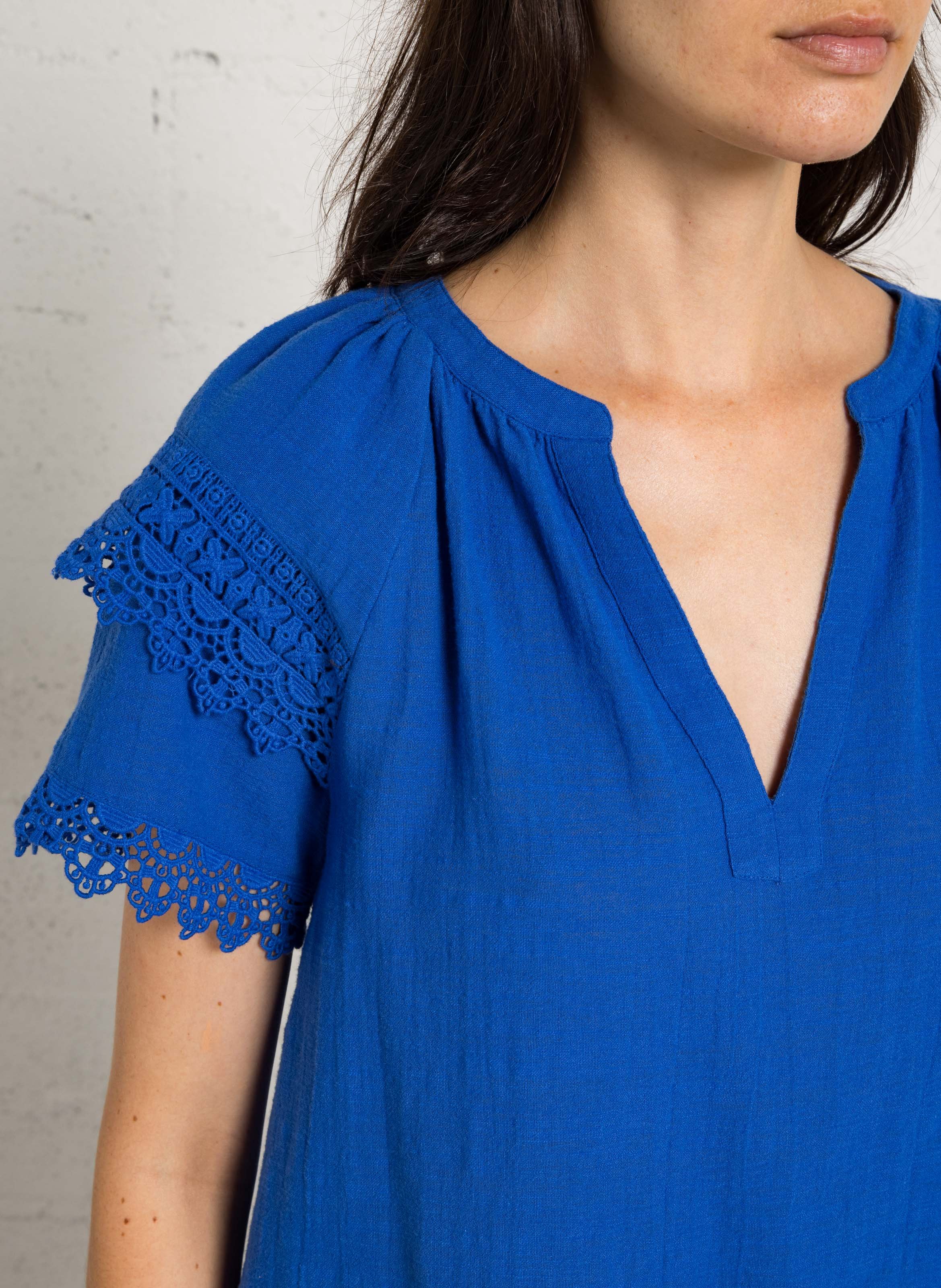 Blouse col v en coton mathis MAISON 123 Bleu
