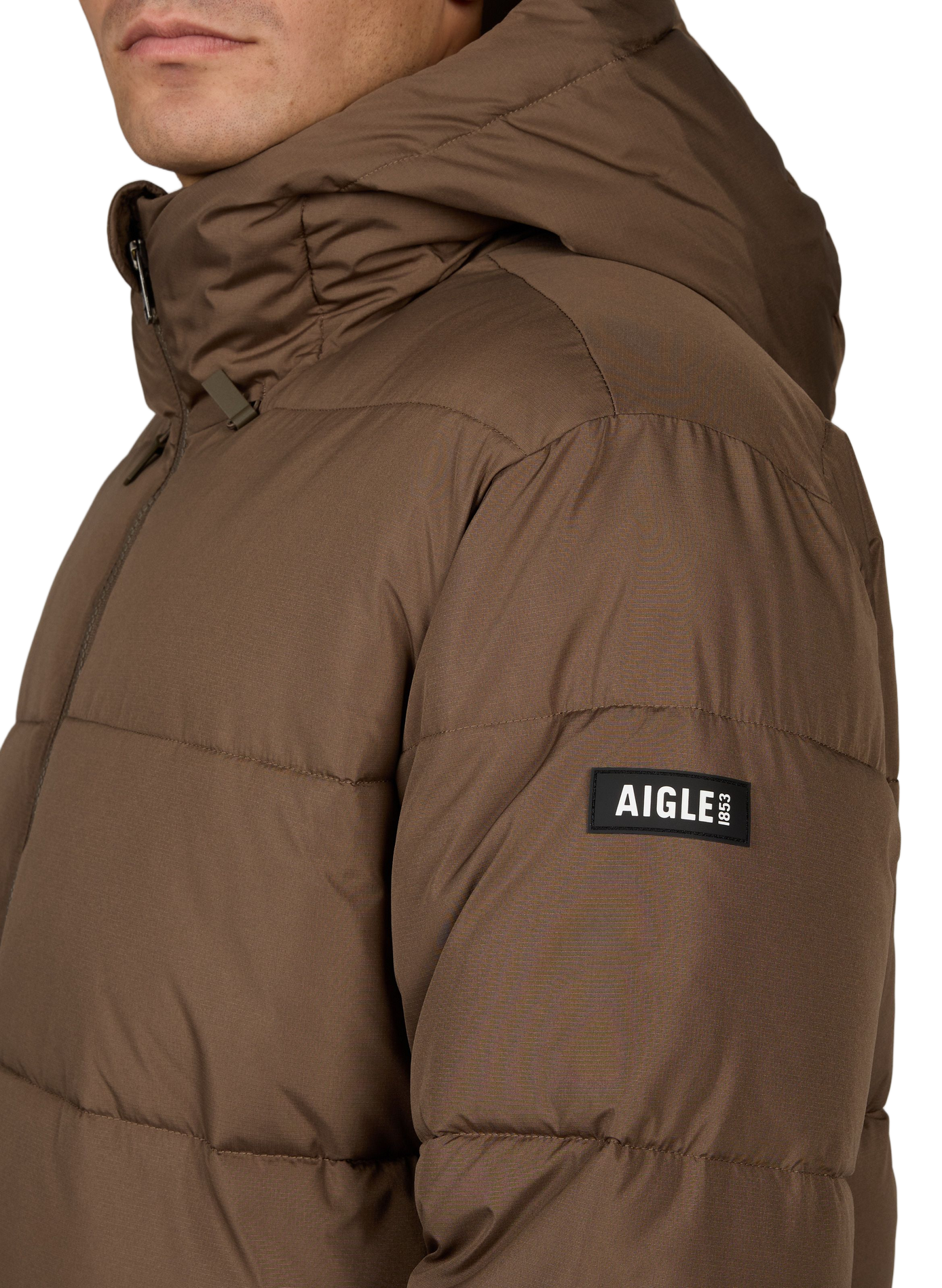 Solid straight hooded puffer coat AIGLE Brown