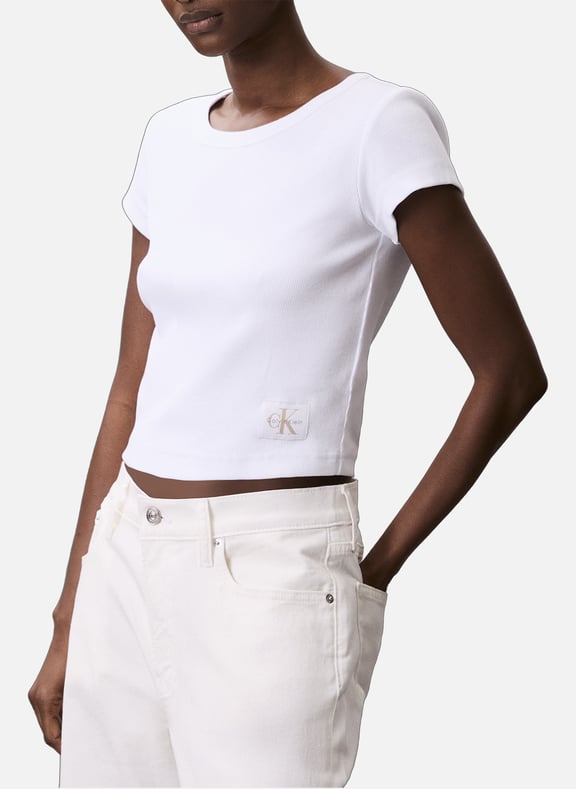 T-shirt côtelé en coton Blanc by CALVIN KLEIN CALVIN KLEIN T-shirt côtelé en coton Blanc