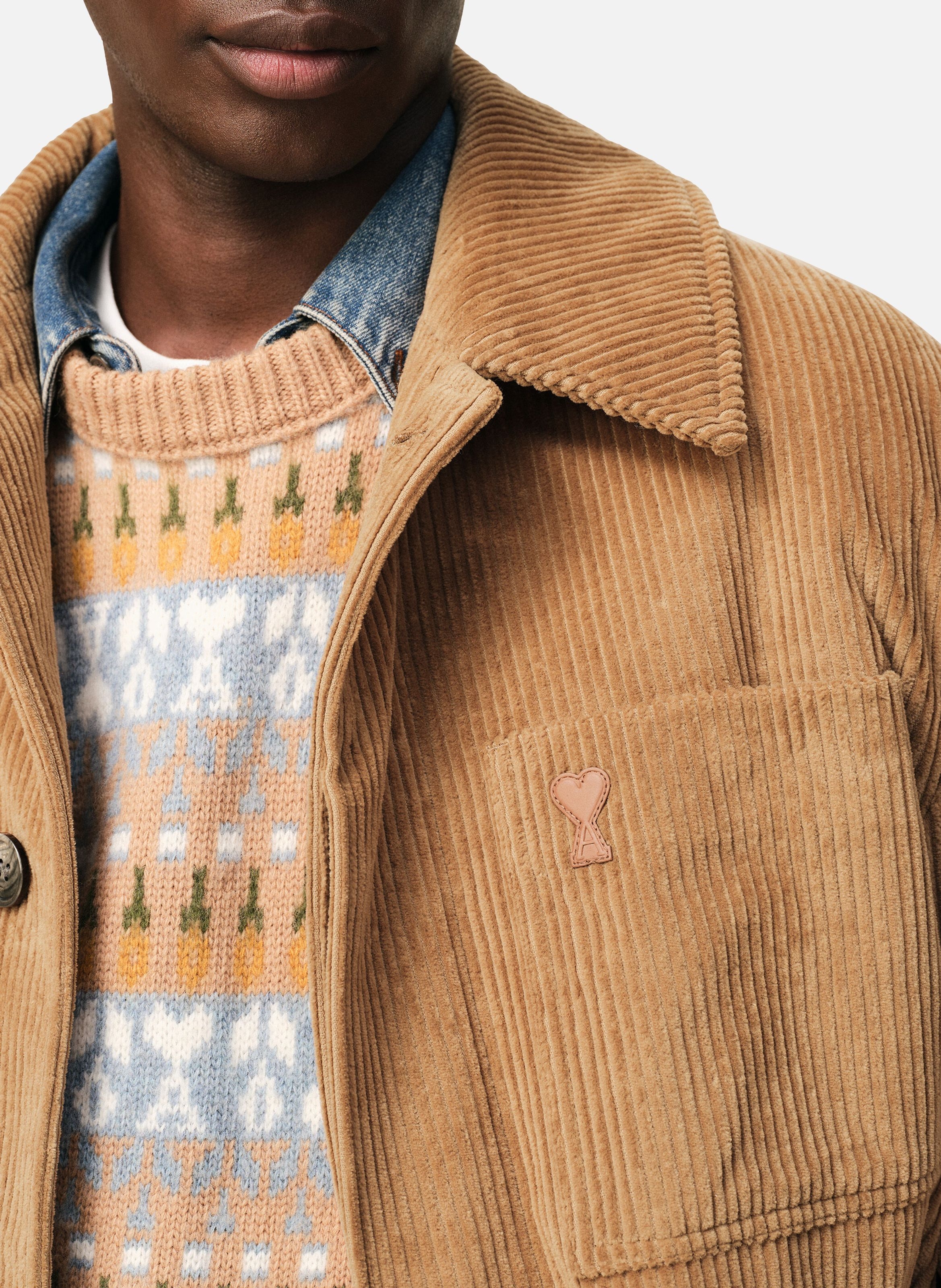 Veste worker en velours en coton unisexe AMI PARIS Marron