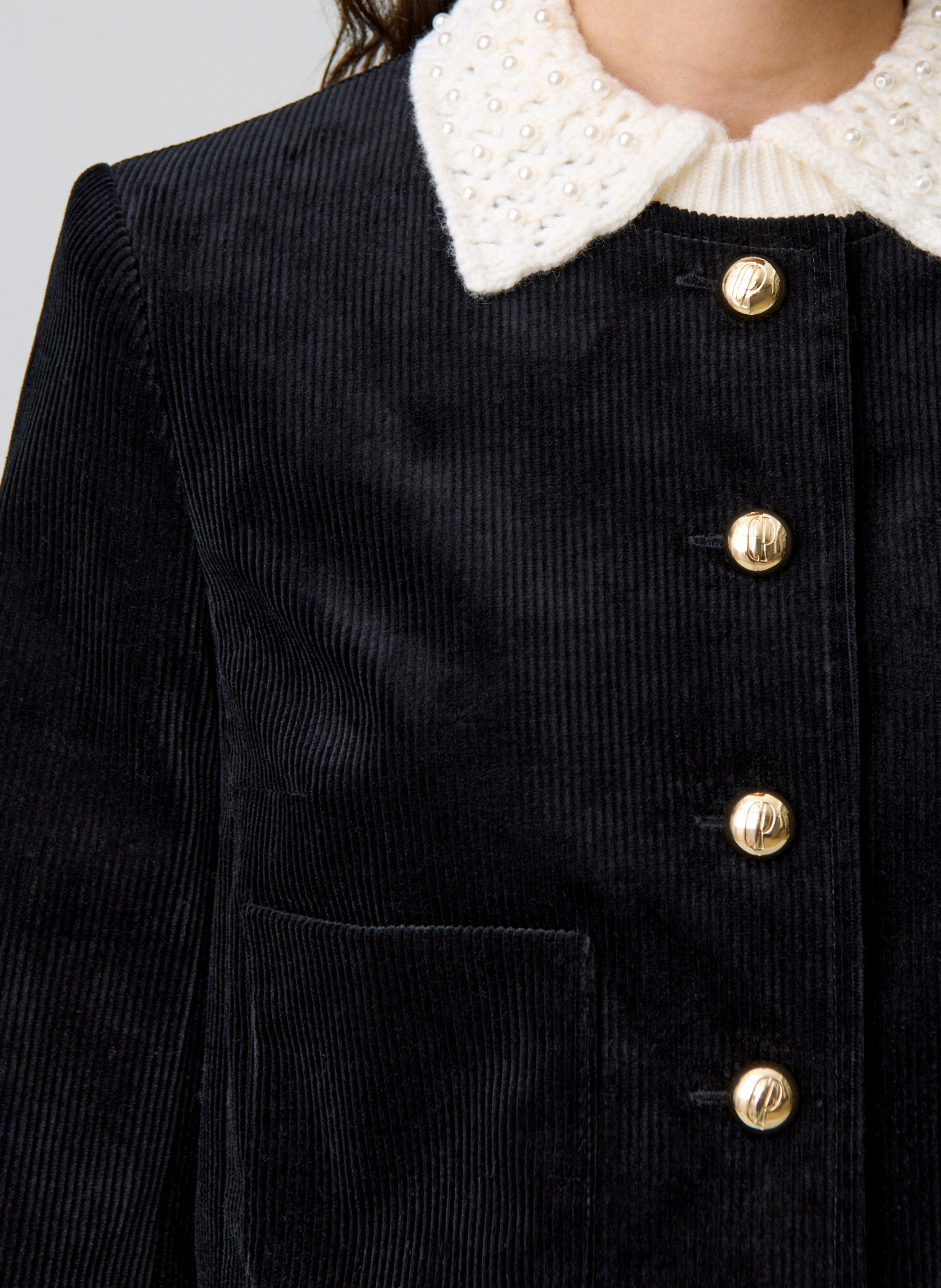 Veste courte en velours côtelé vanille CLAUDIE PIERLOT Noir