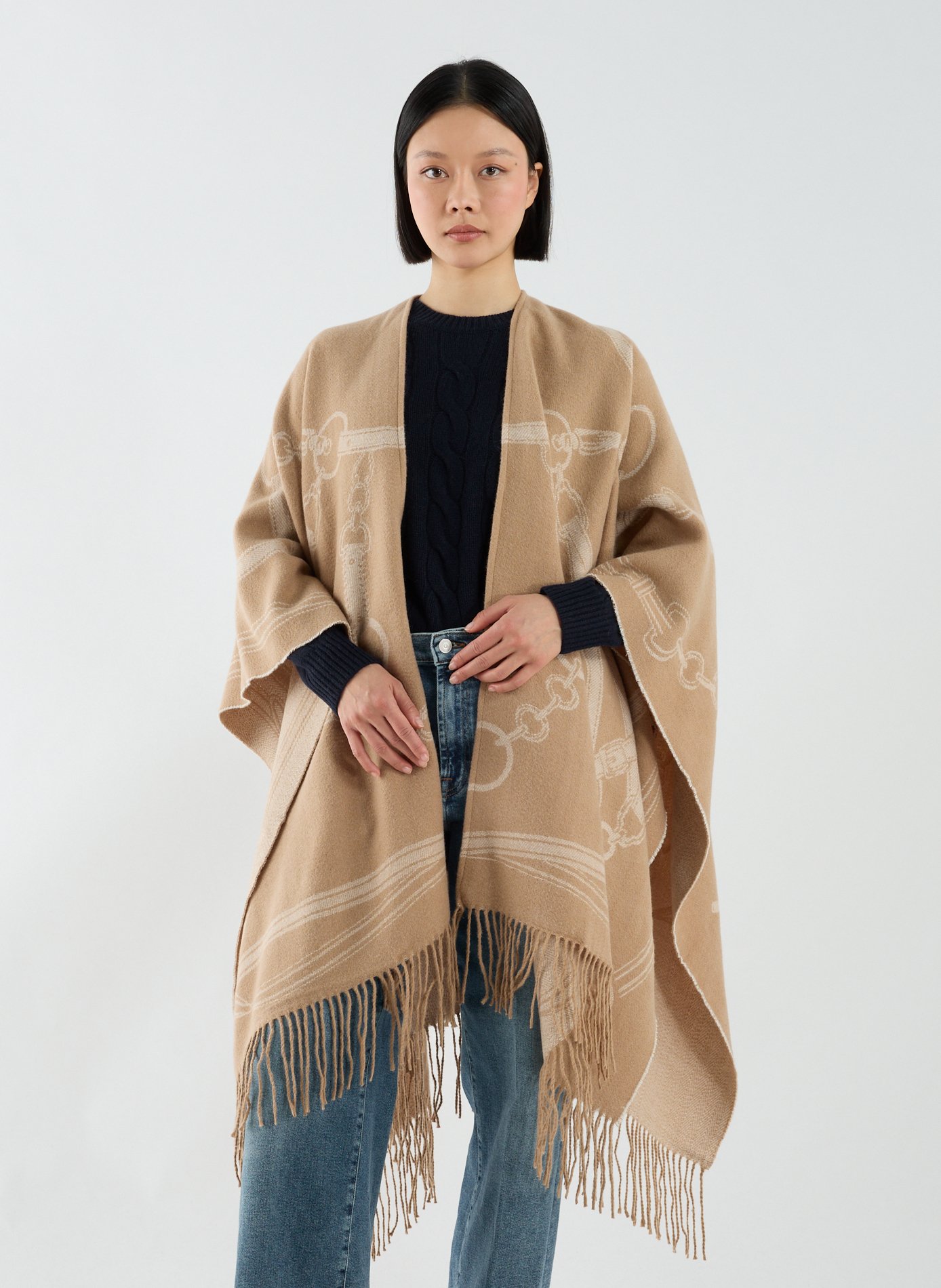 Cape en laine mélangé LAUREN Marron