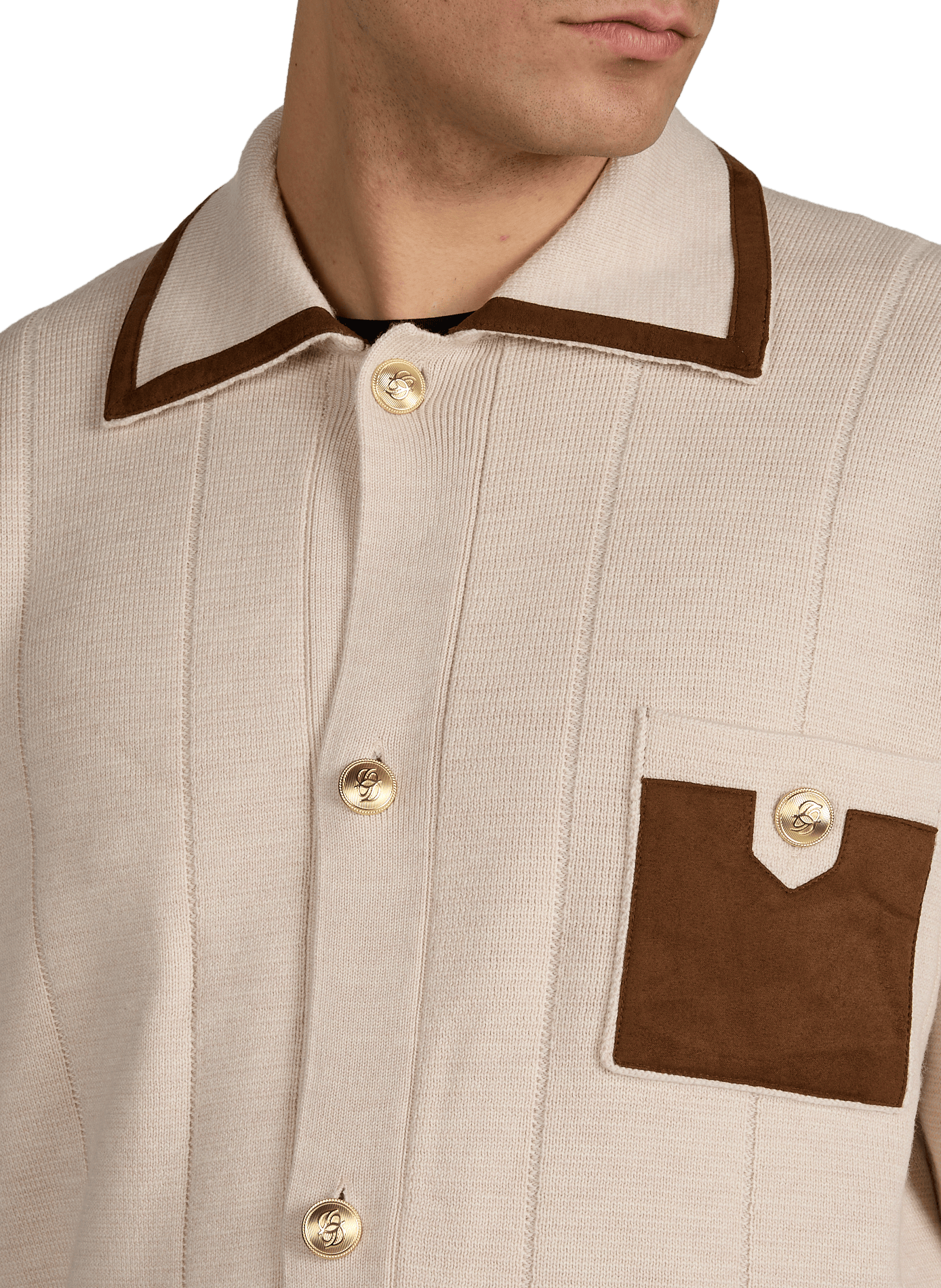 Ribbed cardigan with classic merino wool collar DROLE DE MONSIEUR Beige