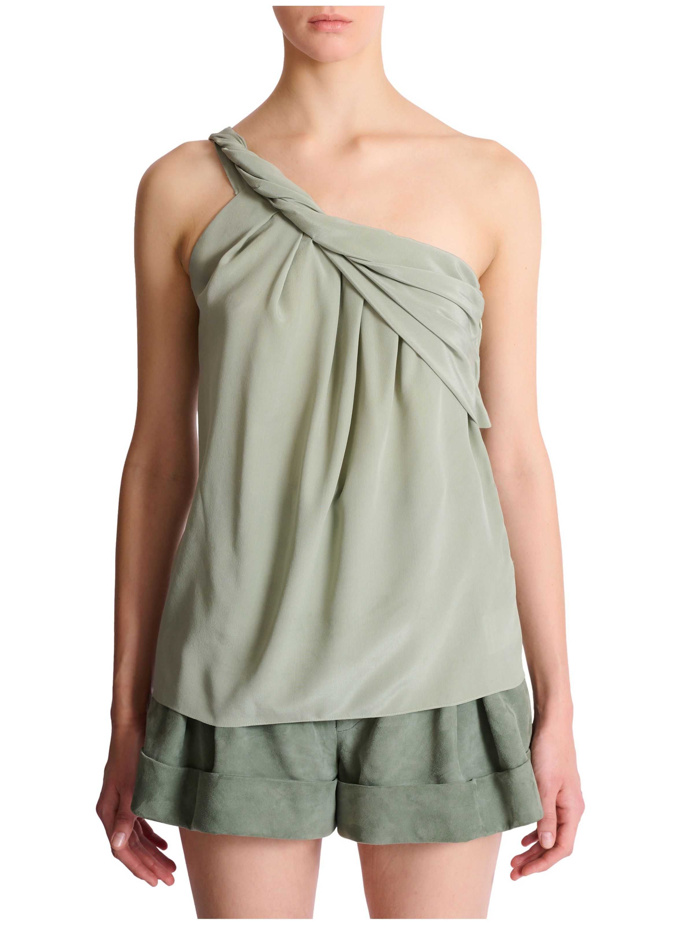 Débardeur asymétrique drapé en crêpe de soie BALMAIN Vert