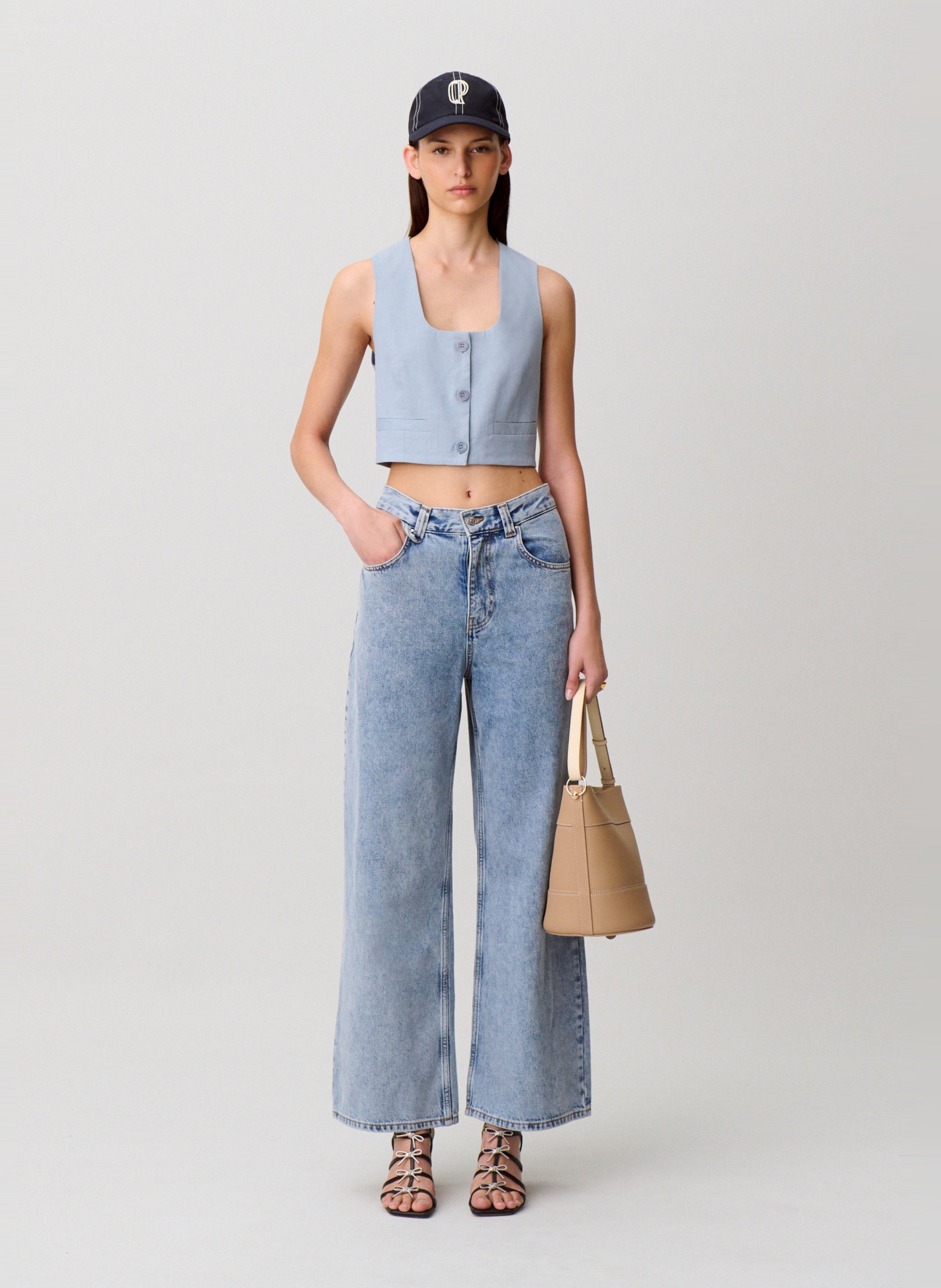 Gilet tailleur court en lin mélangé CLAUDIE PIERLOT Bleu