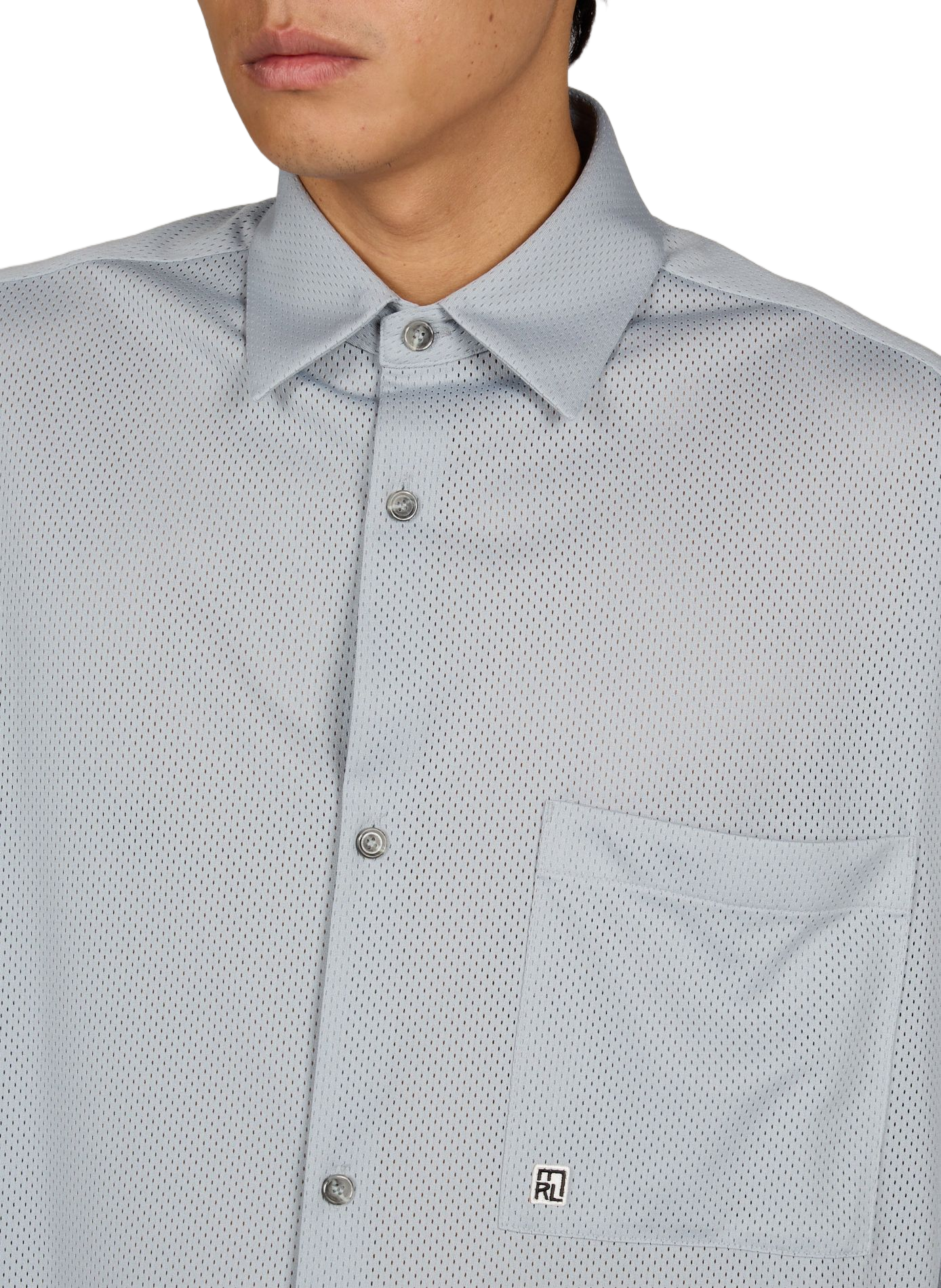 Camisa recta con detalle calado y bolsillo de parche MERELY MADE Azul