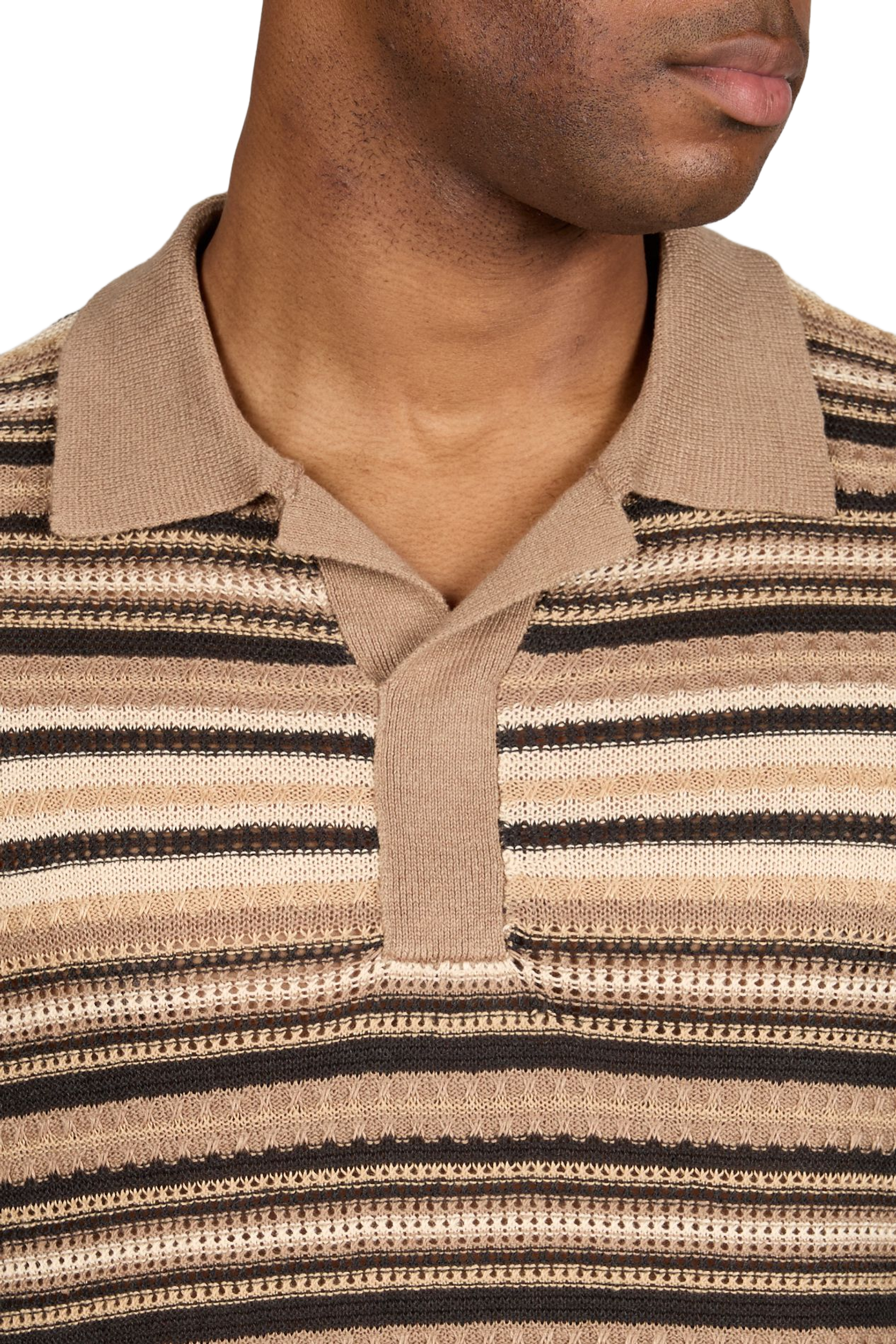 Striped linen knit Noam polo NN.07 Brown