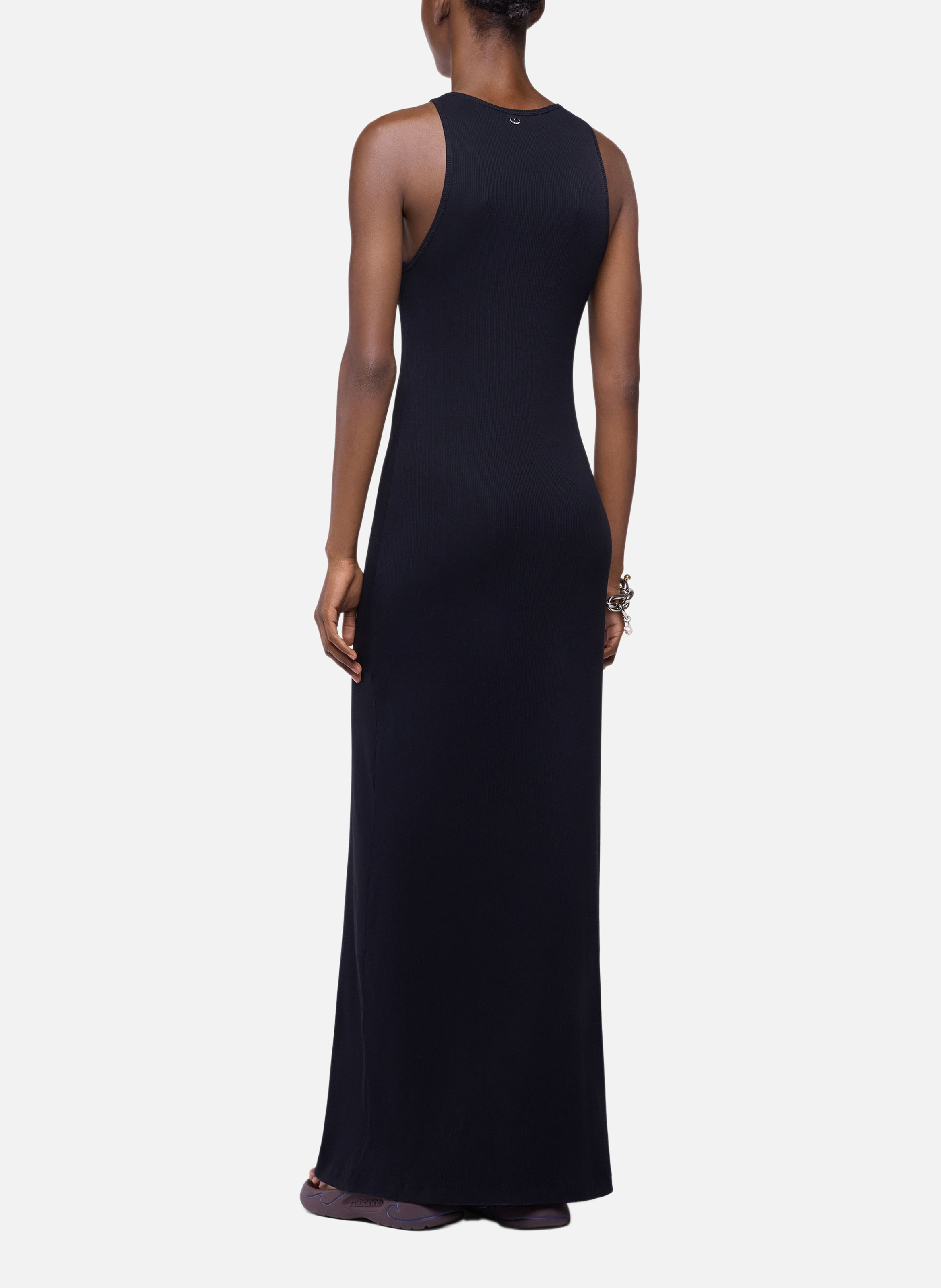 Robe longue en coton avec broderie en forme de palmier RABANNE Noir