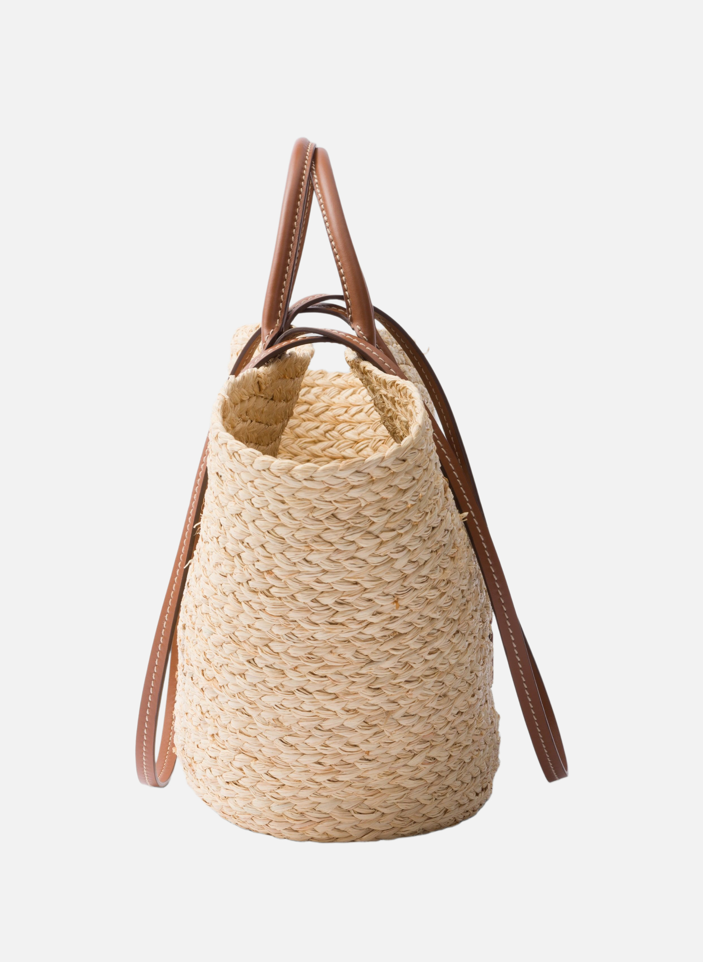 Grand shopping bag en raphia et cuir PRADA Beige
