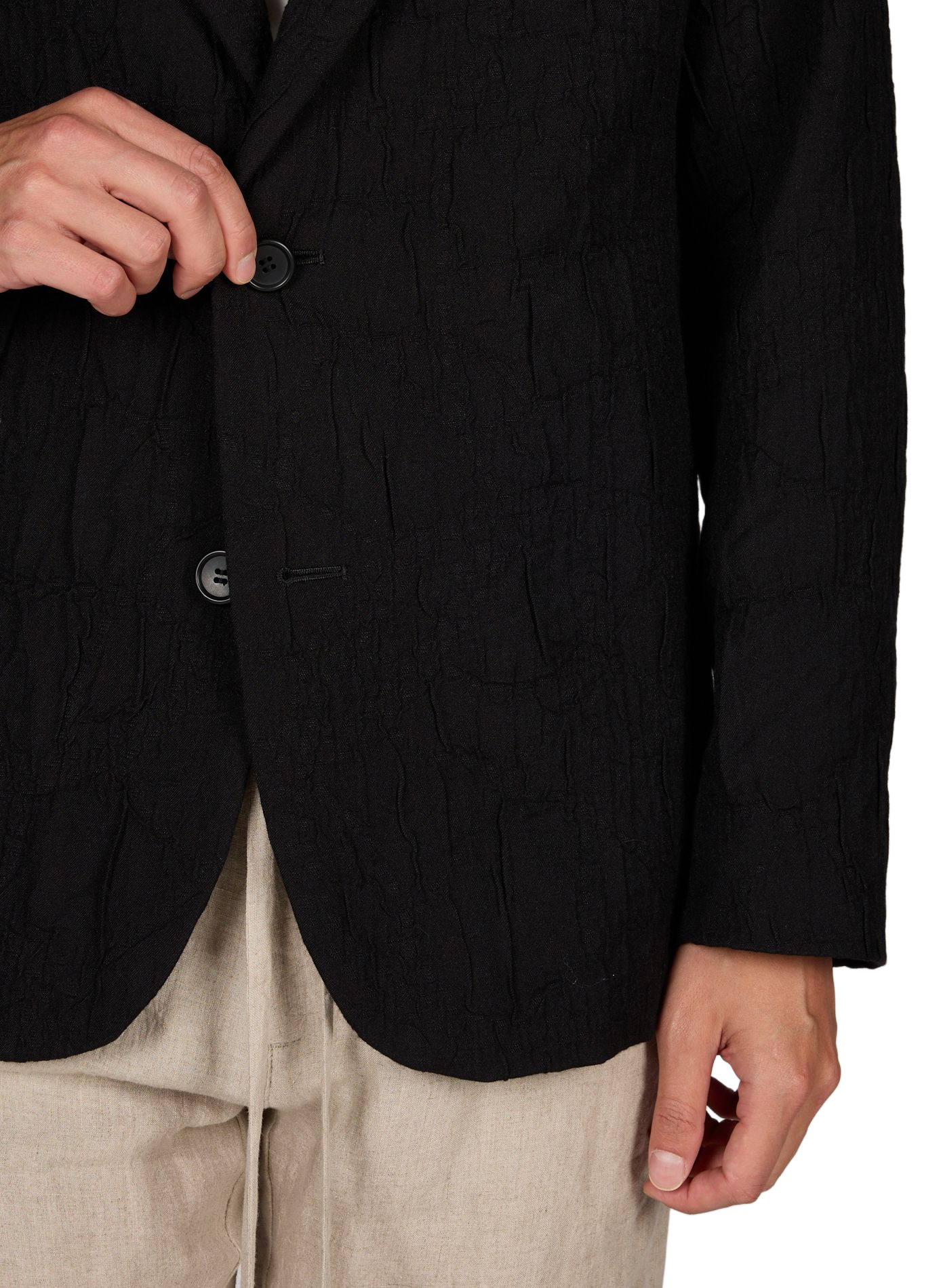 Blazer recto texturado de algodón mezclado Negro