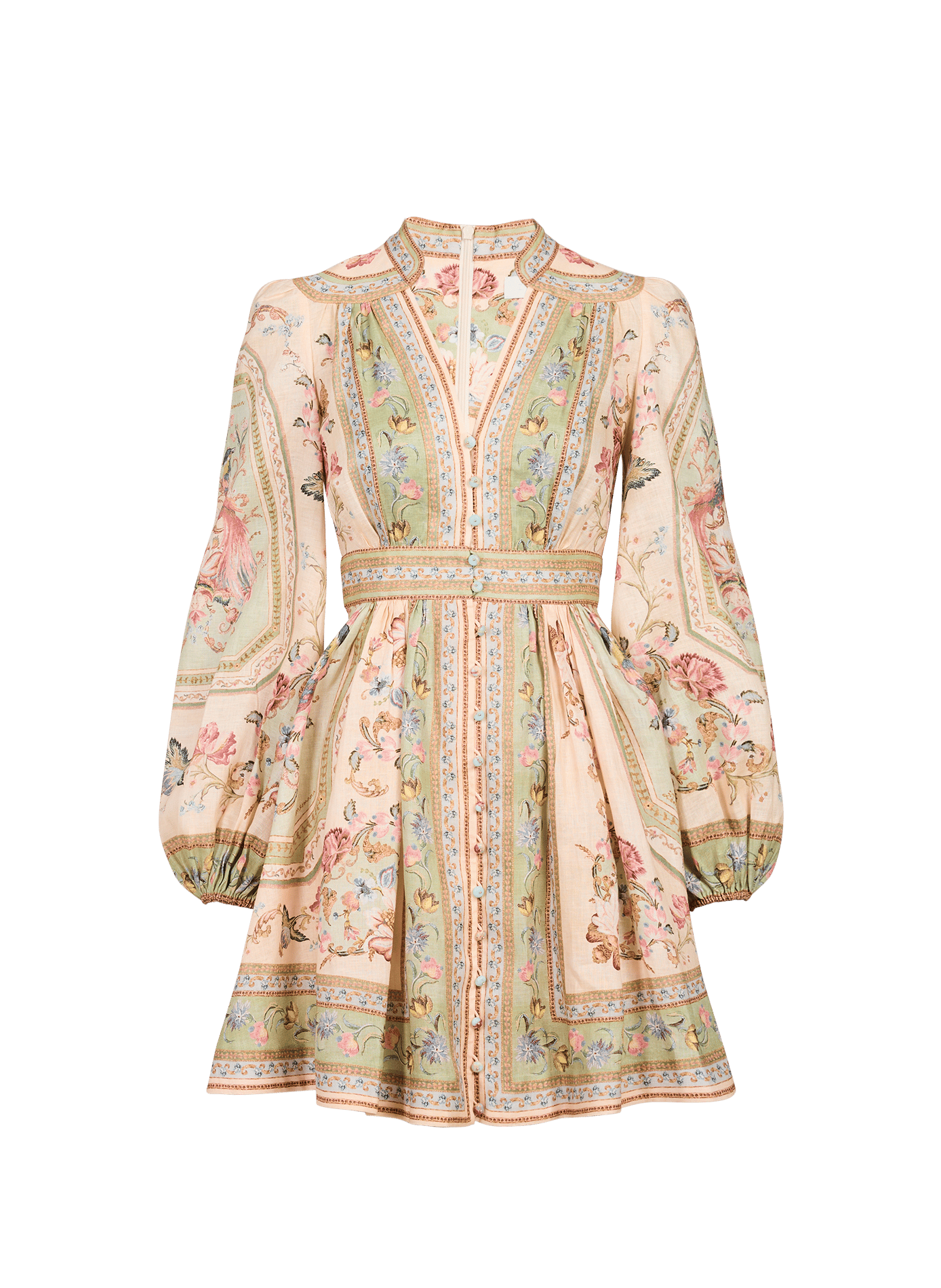 Short dress with floral pattern in linen and cotton ZIMMERMANN Green