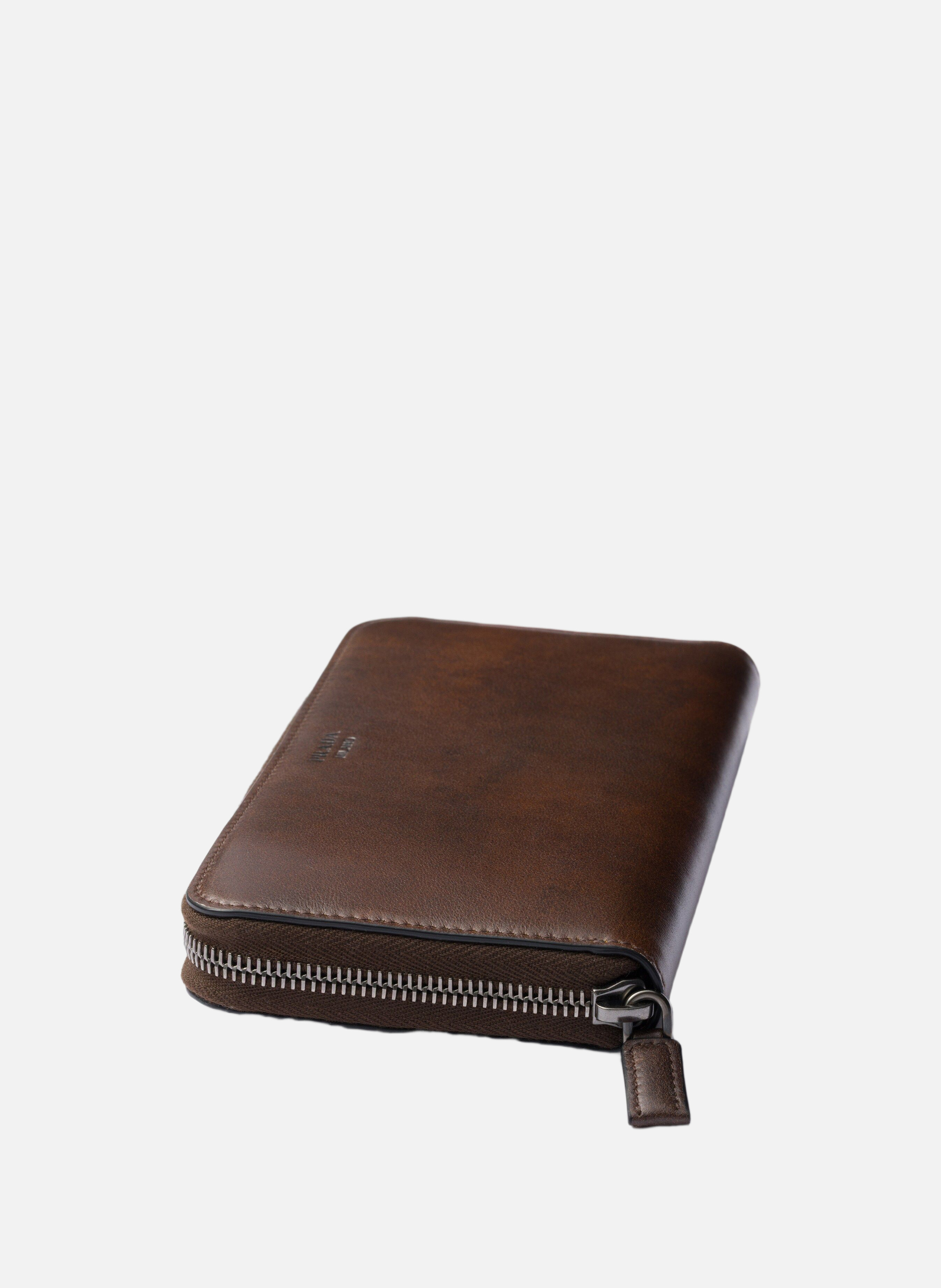Portefeuille en cuir vieilli PRADA Marron