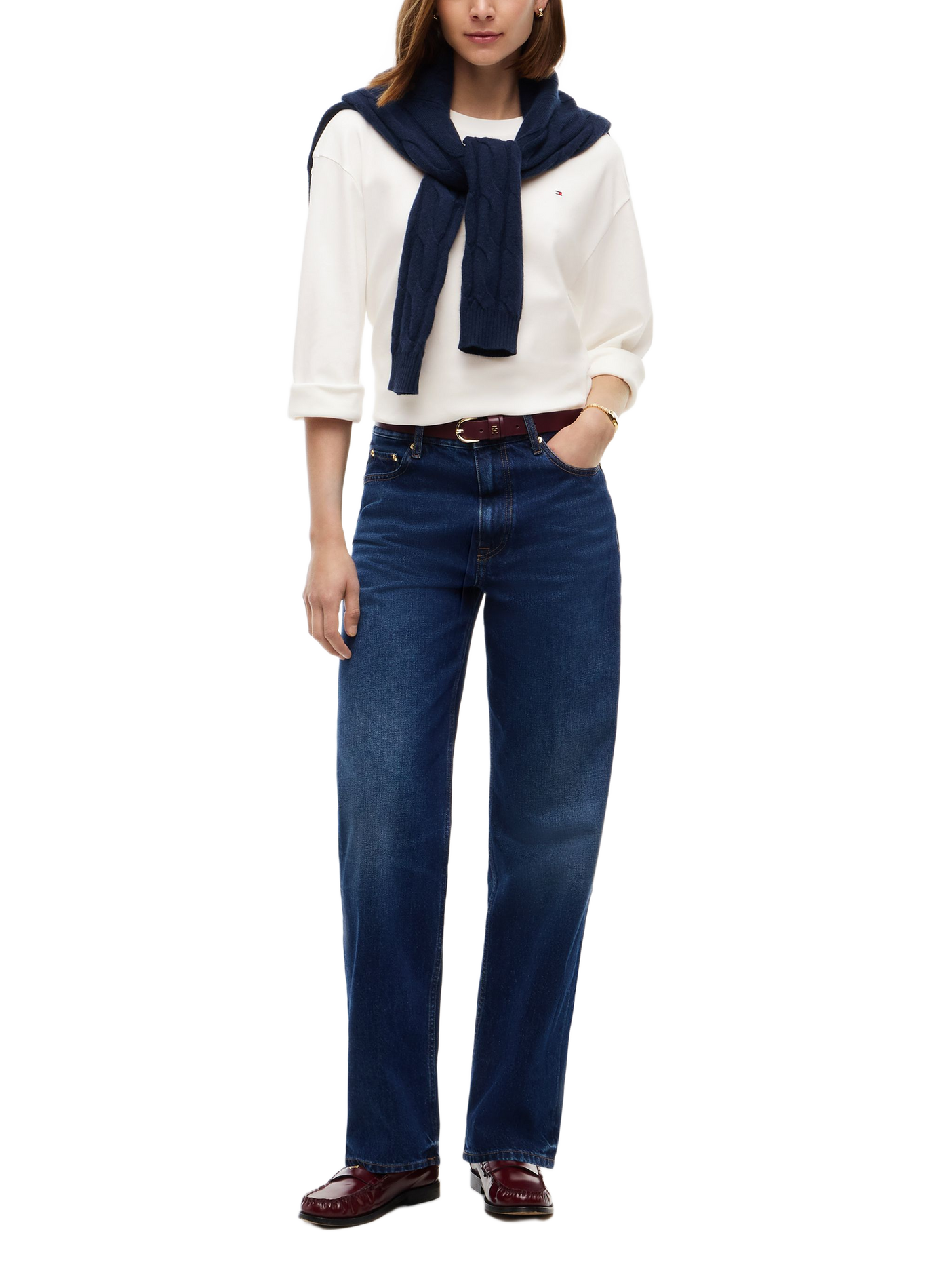 T-shirt manches longues droit col rond en coton TOMMY HILFIGER Blanc
