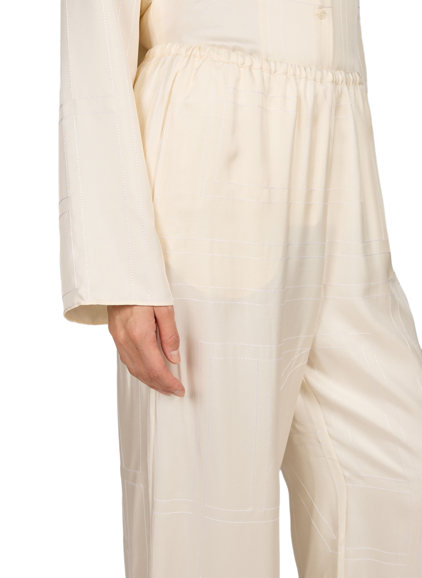 Pantalon à broderie géométrique en soie TOTEME Beige