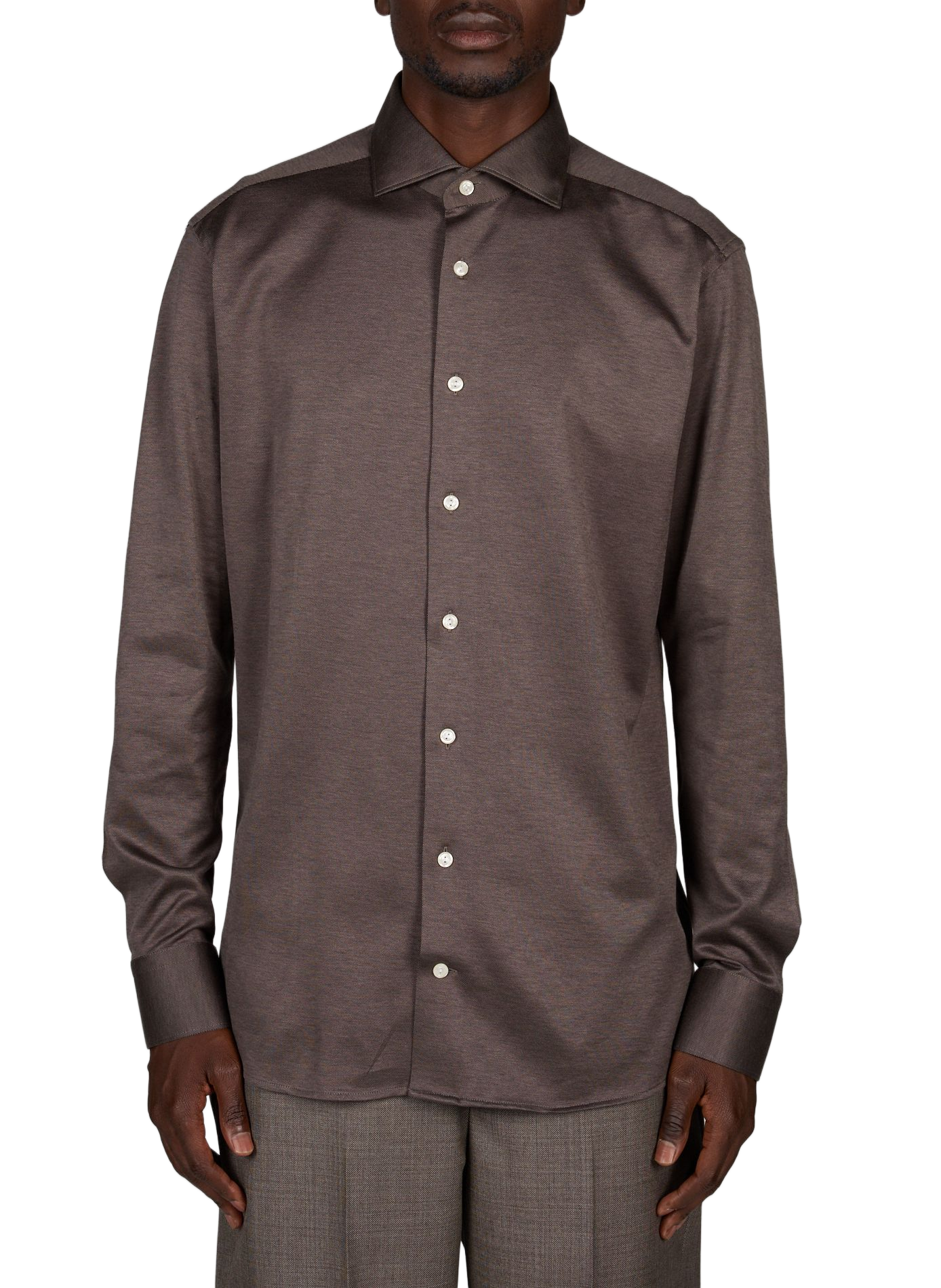 Straight jacquard cotton shirt ETON Brown