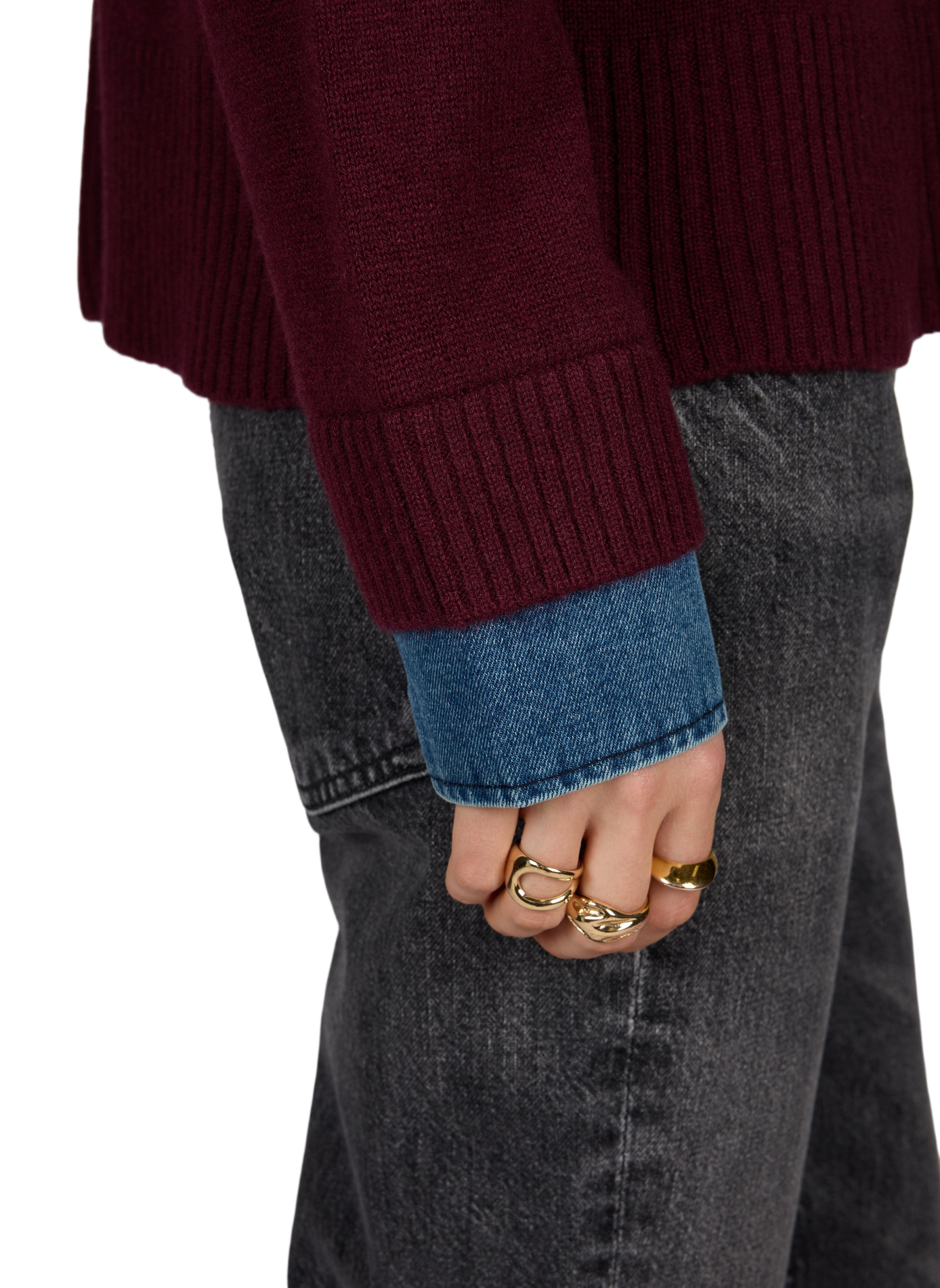 MARLO wool polo-neck sweater with a denim-effect finish BERENICE Red