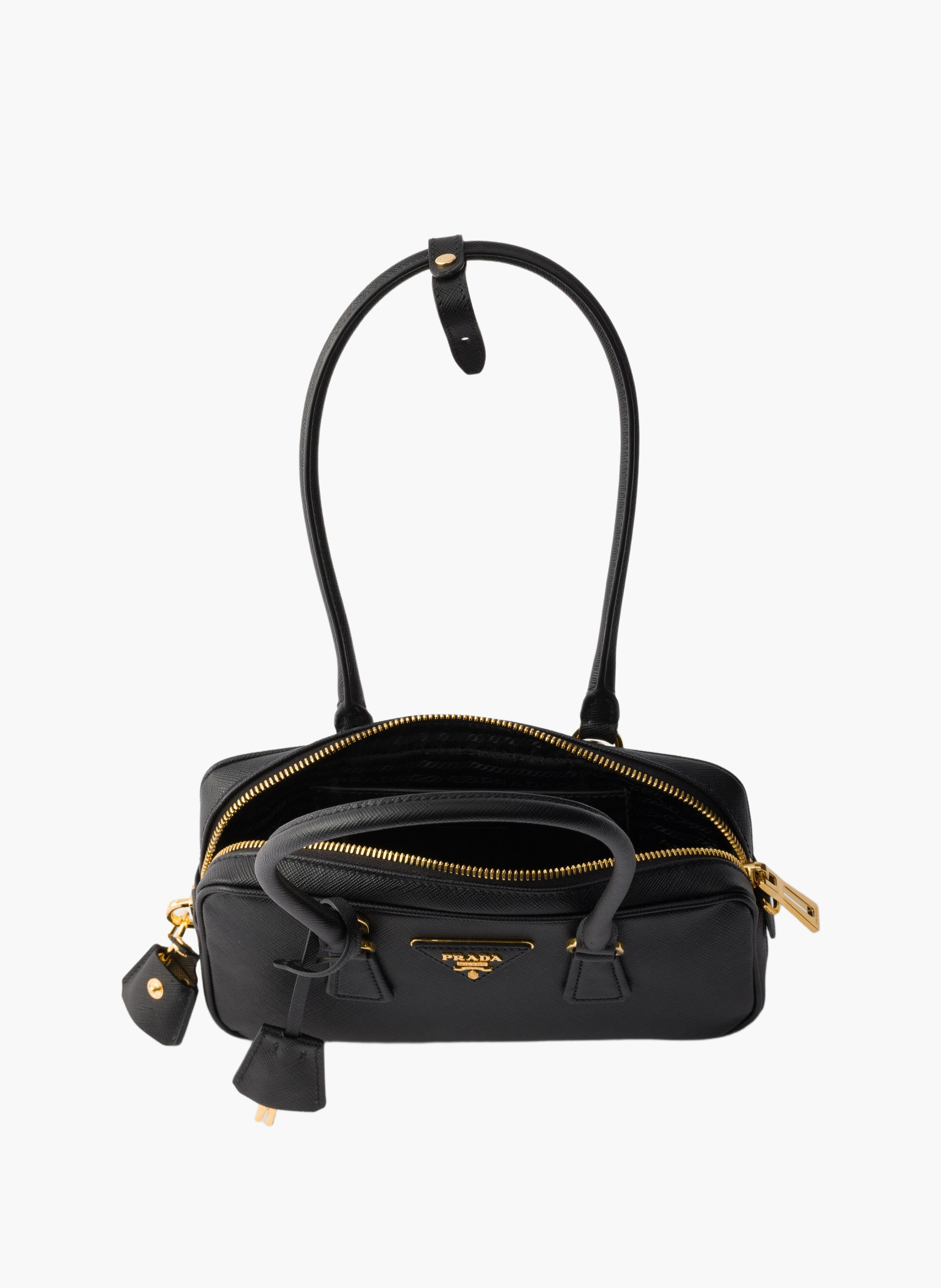 Mini sac à poignée supérieure en cuir saffiano PRADA Noir