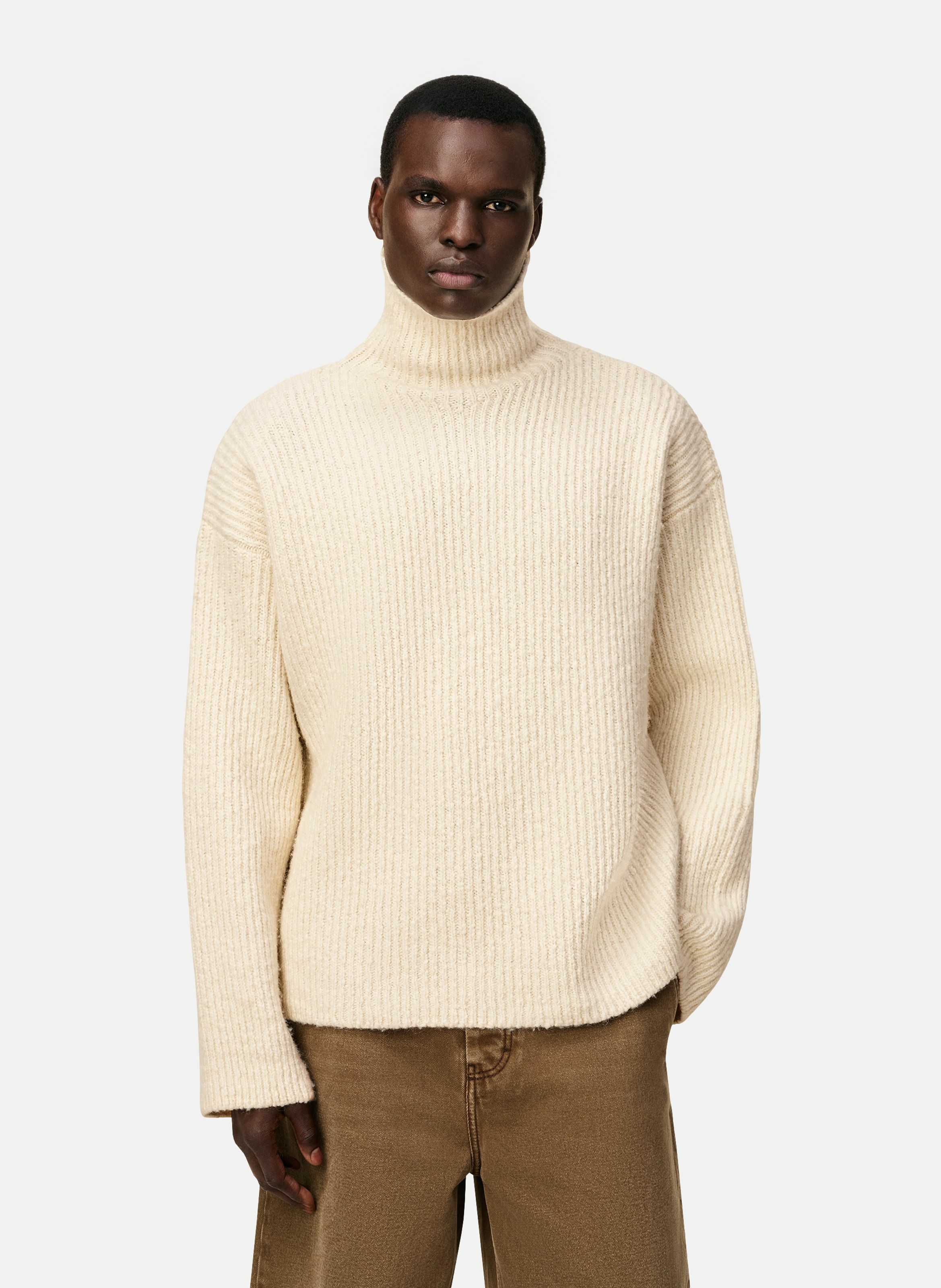 Pull col cheminée en laine unisexe AMI PARIS Blanc