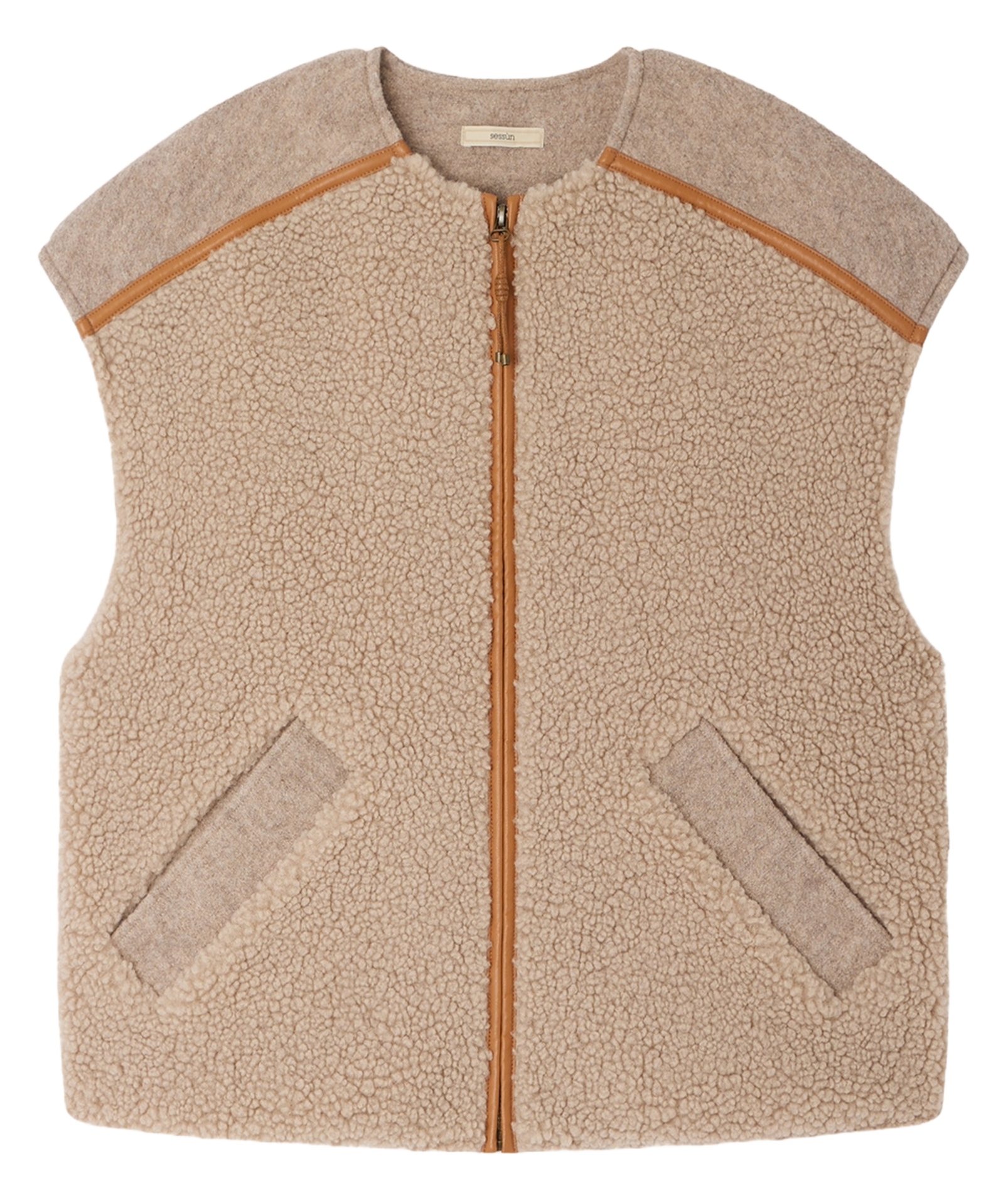 Veste sans manches zippée en fourrure bouclée mounty SESSUN Beige
