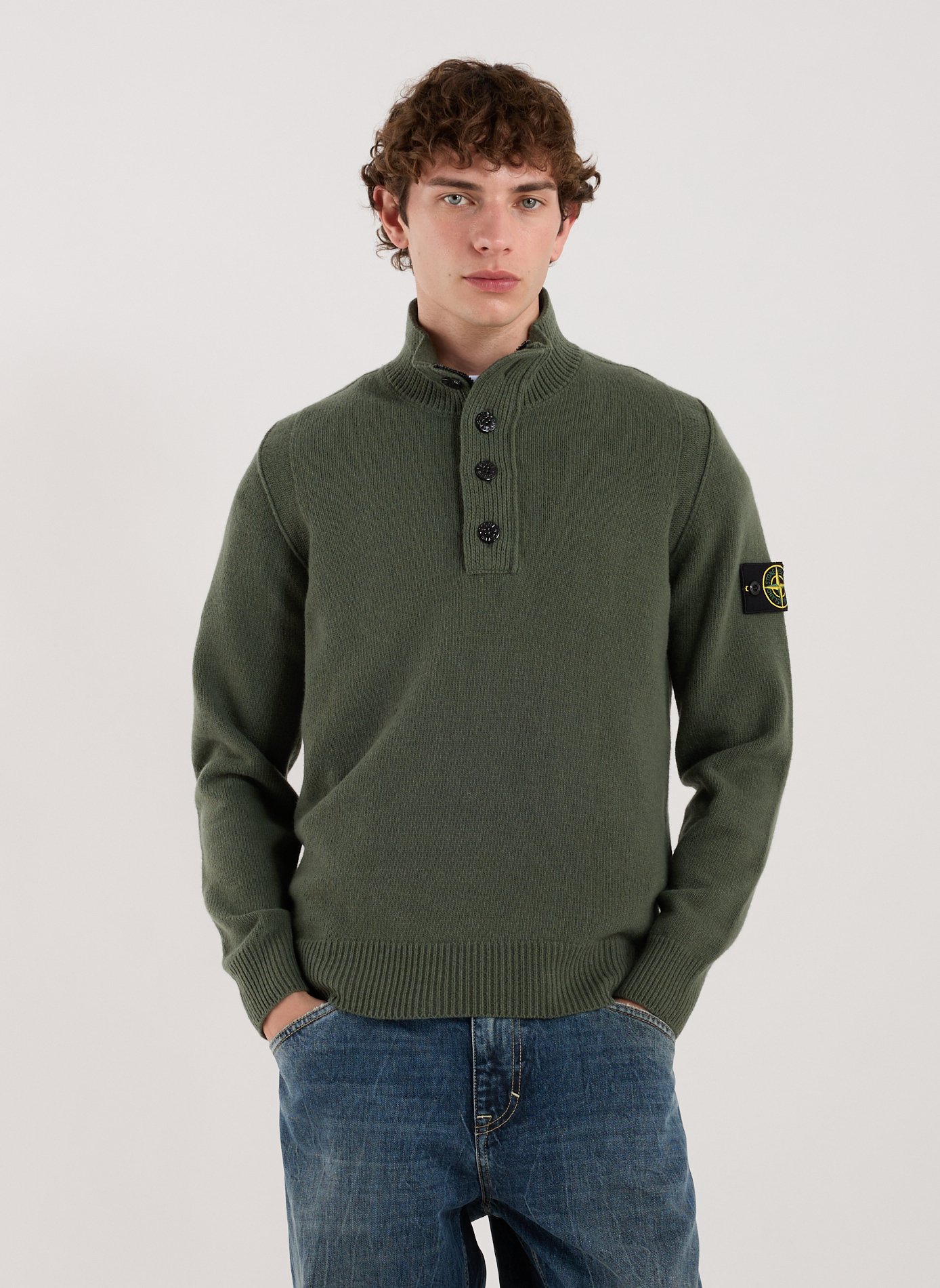STONE ISLAND Pull col polo en laine mélangée  Vert