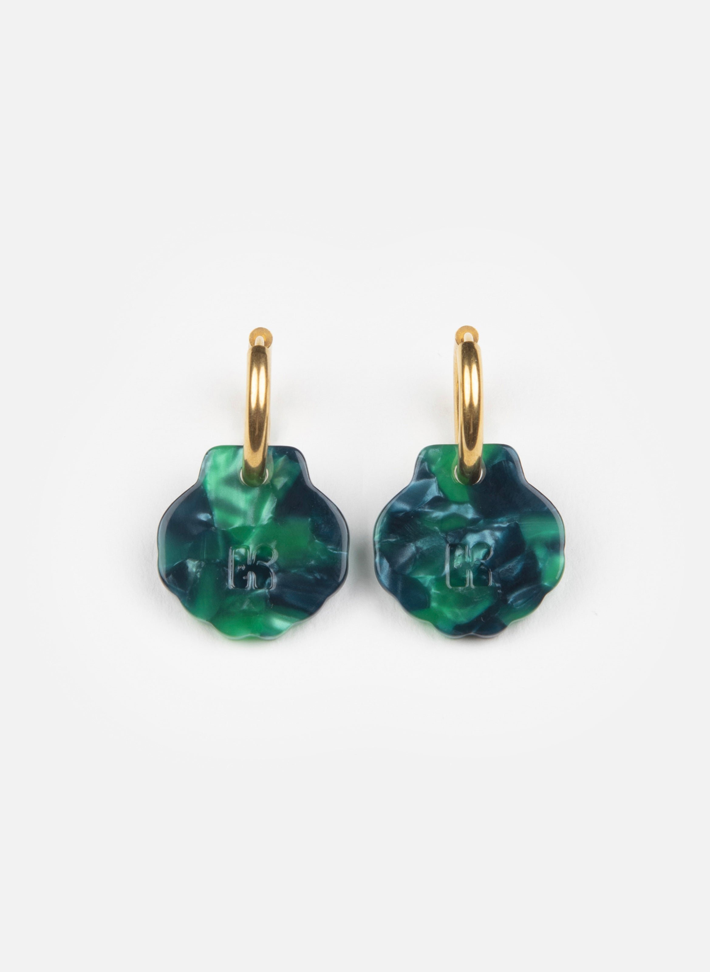 Boucles d'oreilles baby mermaid avec anneaux en acier inoxydable doré KURAGE GINZA Vert