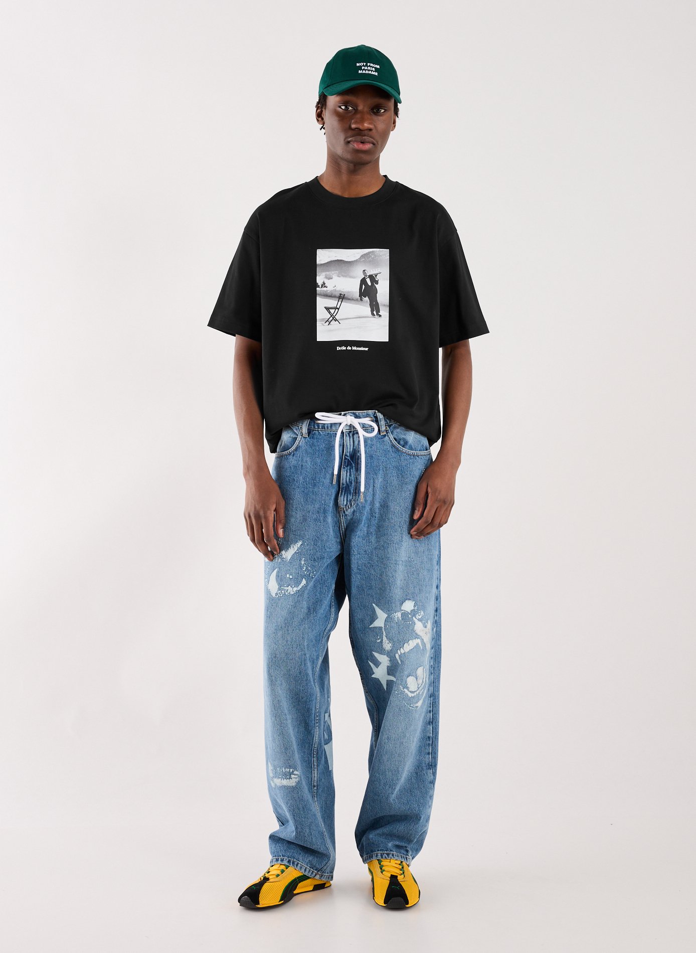 T-Shirt ample sérigraphié en coton DROLE DE MONSIEUR Noir