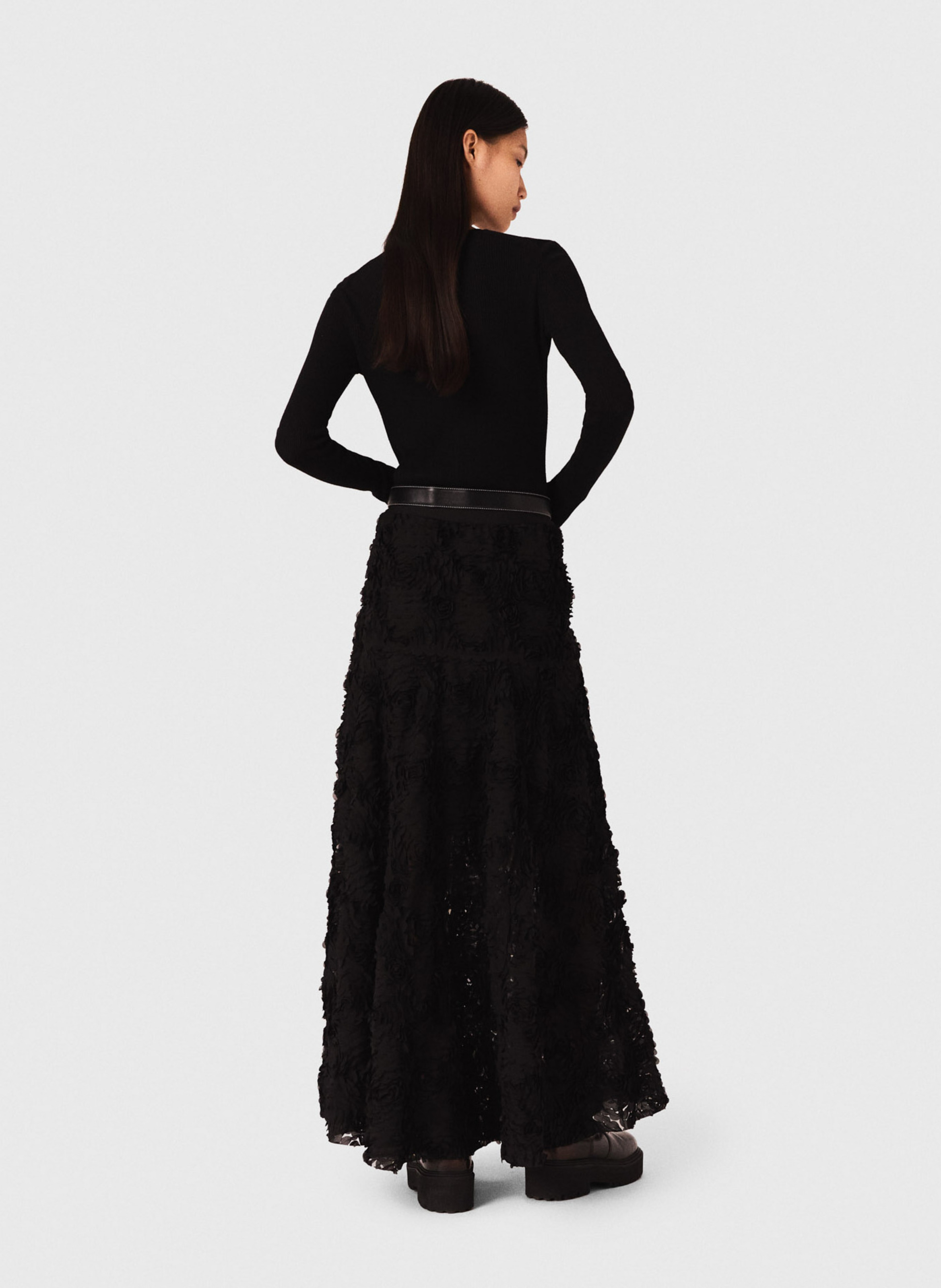 Jupe longue brodée MAJE Noir