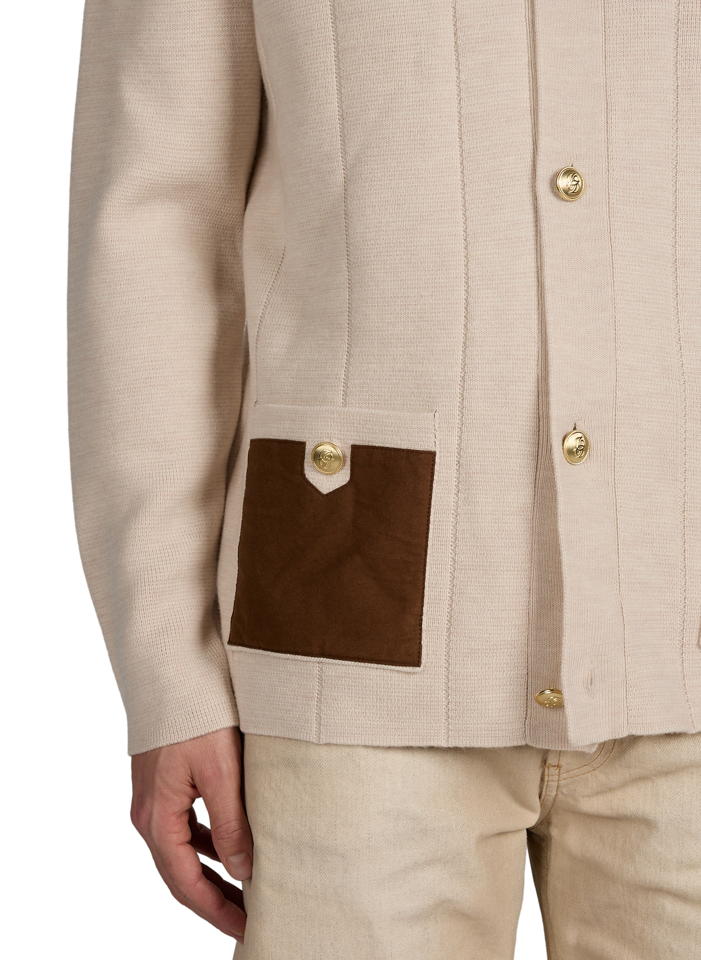 Ribbed cardigan with classic merino wool collar DROLE DE MONSIEUR Beige