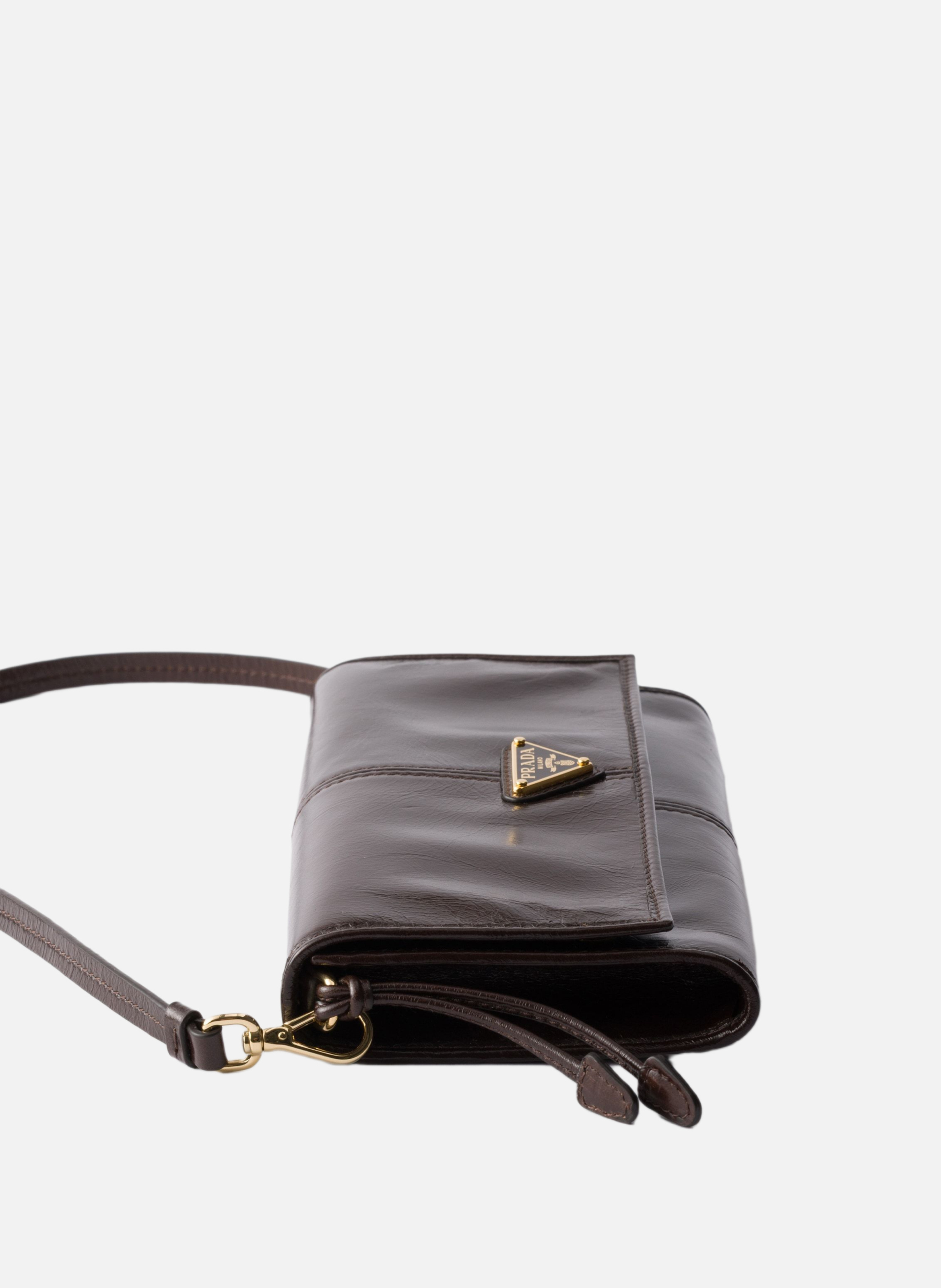 Porte-monnaie en cuir avec bandoulière PRADA Marron