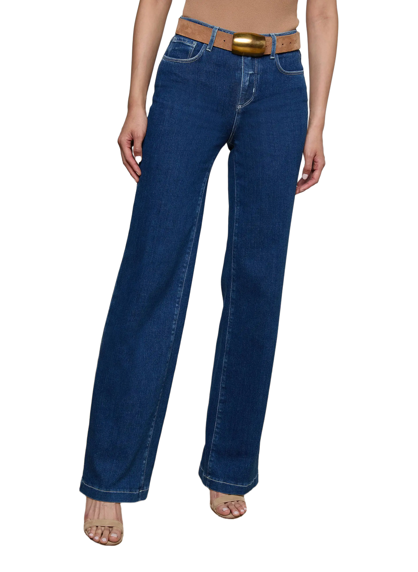 Jean droit en coton mélangé L'AGENCE Bleu