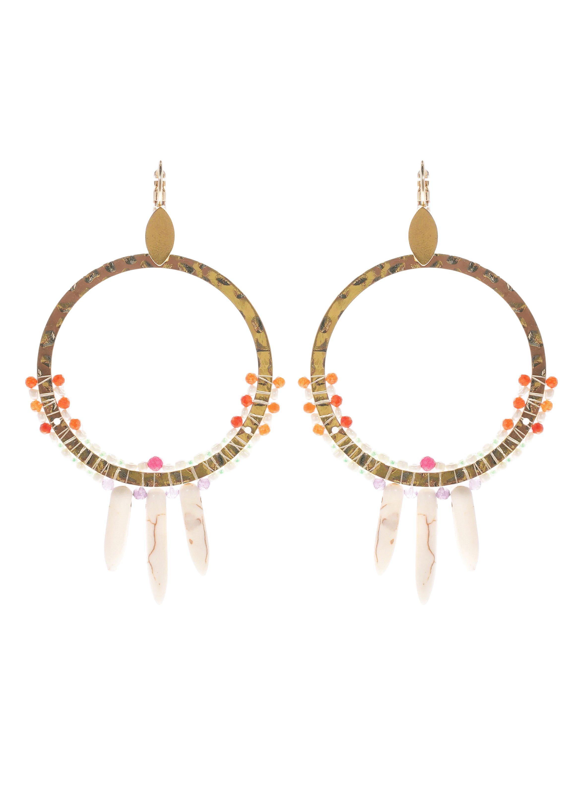 Boucles d'oreilles créoles martelées avec perles marlau HIPANEMA Blanc