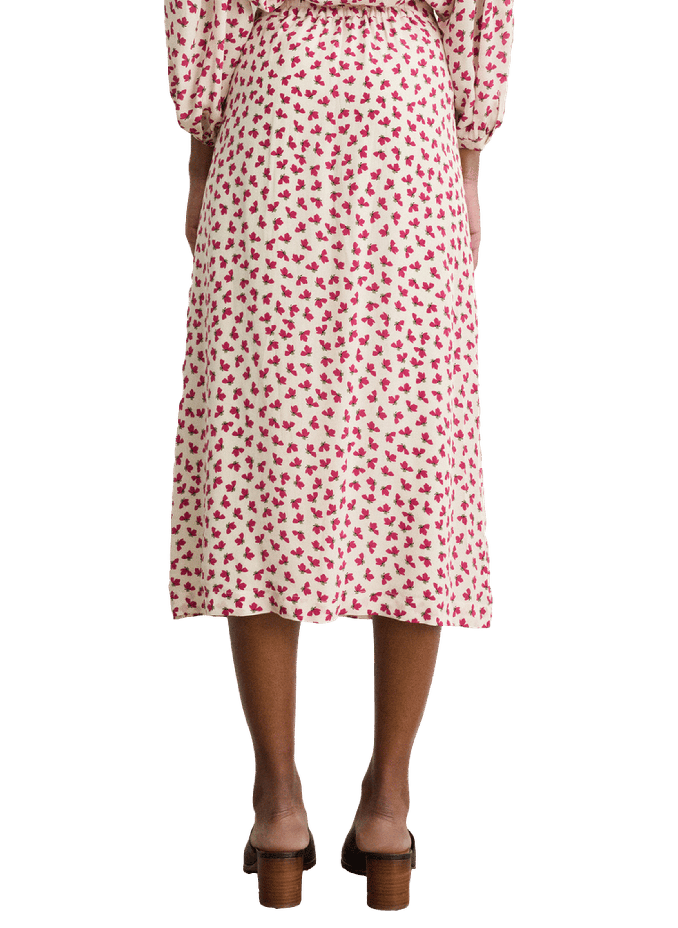 Jupe midi à fleurs et boutons - nassira PABLO Beige
