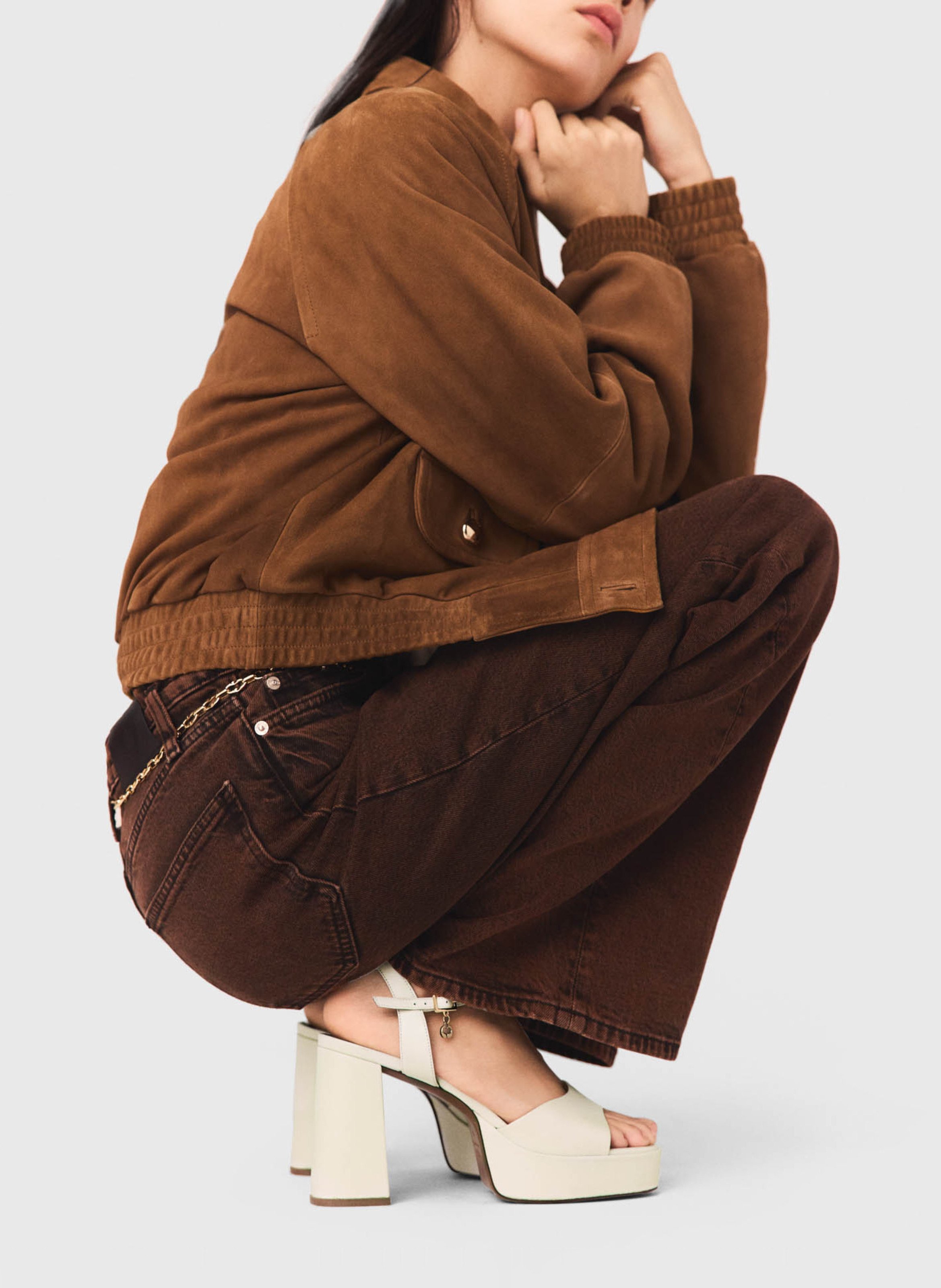 Sandales à talon en cuir MAJE Beige