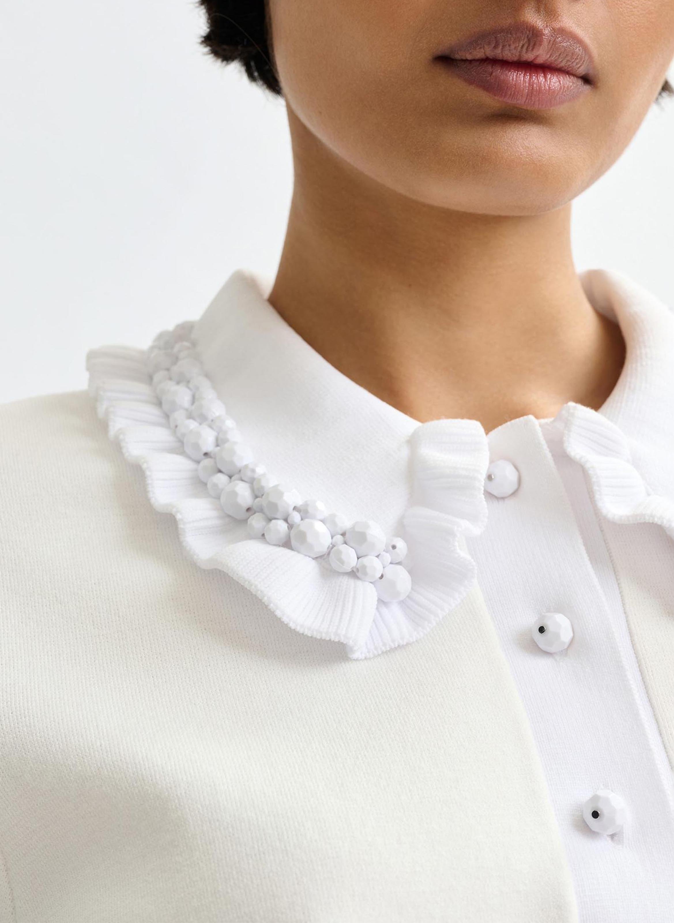 Polo manches courtes uni à volants jewelry Blanc