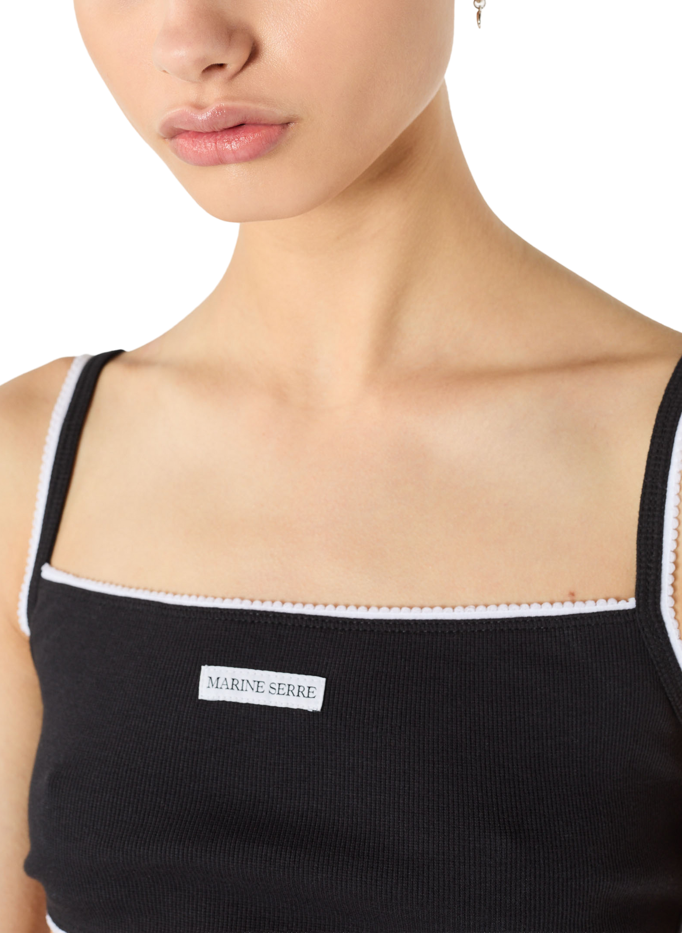 Brassière à fines bretelles en jersey de coton biologique côtelé léger | Noir MARINE SERRE Femme