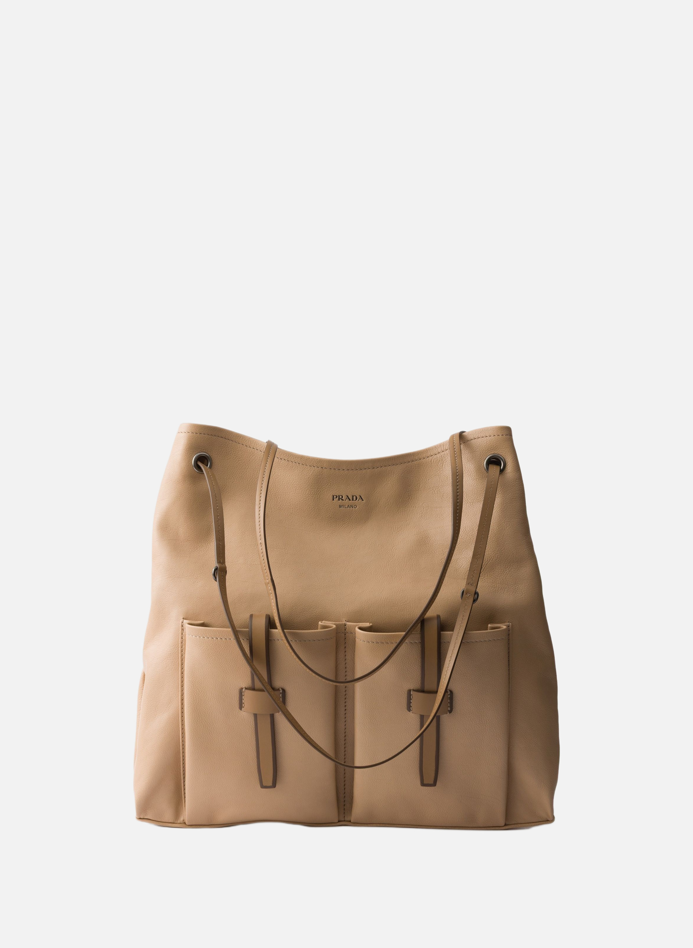 Grand sac en cuir prada route PRADA Beige