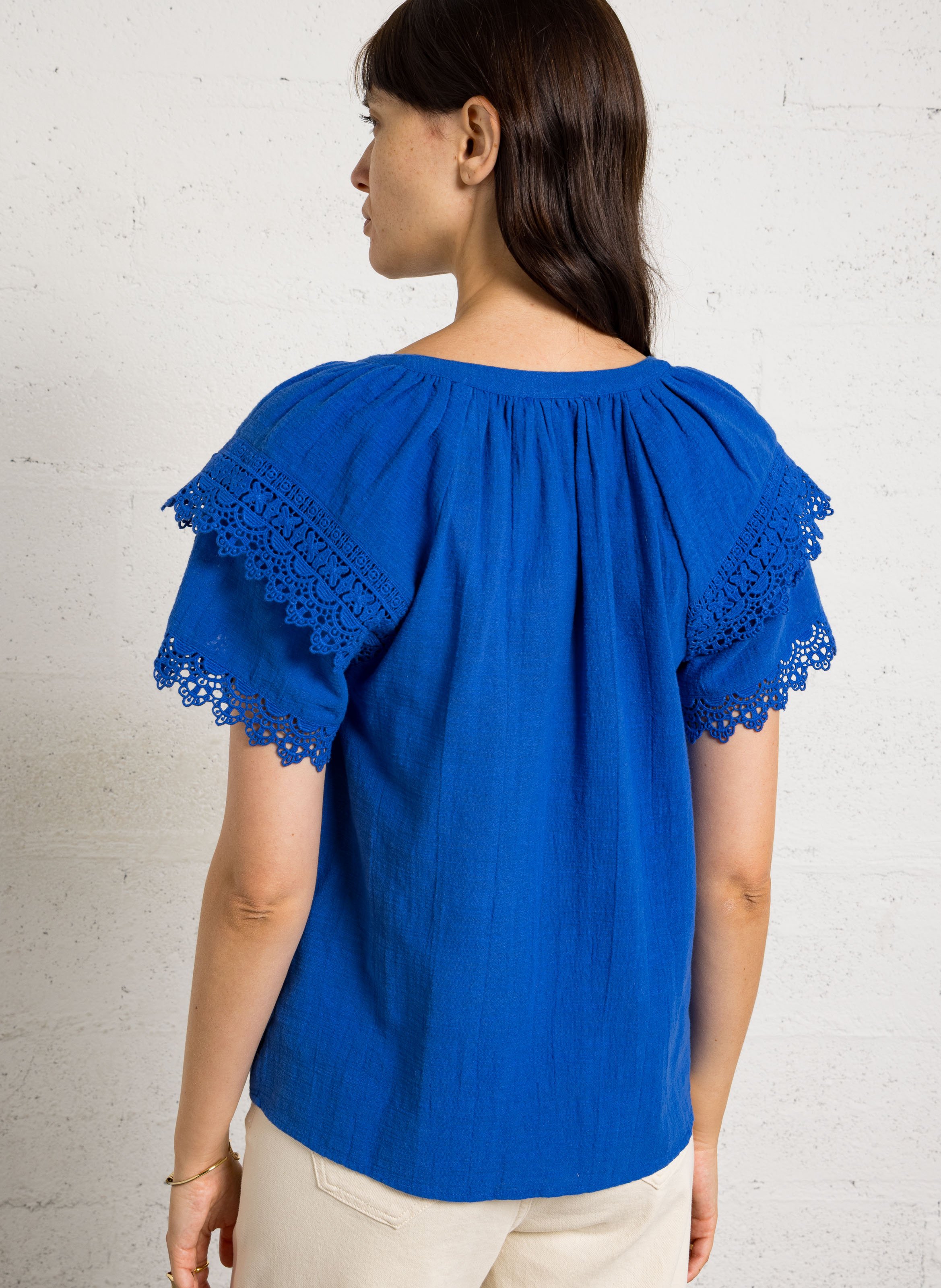 Blouse col v en coton mathis MAISON 123 Bleu
