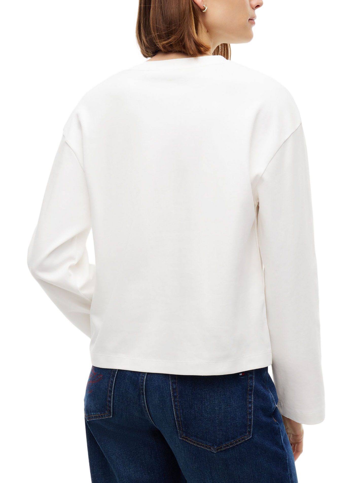 T-shirt manches longues droit col rond en coton TOMMY HILFIGER Blanc