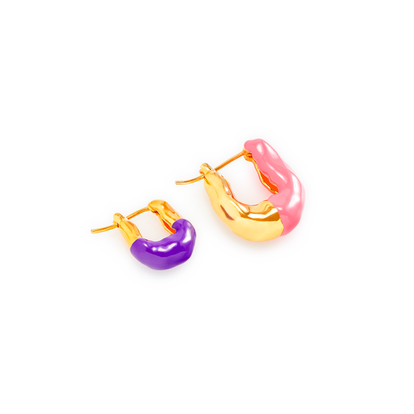 Boucles d'oreille asymétriques bicolores en laiton plaqué or