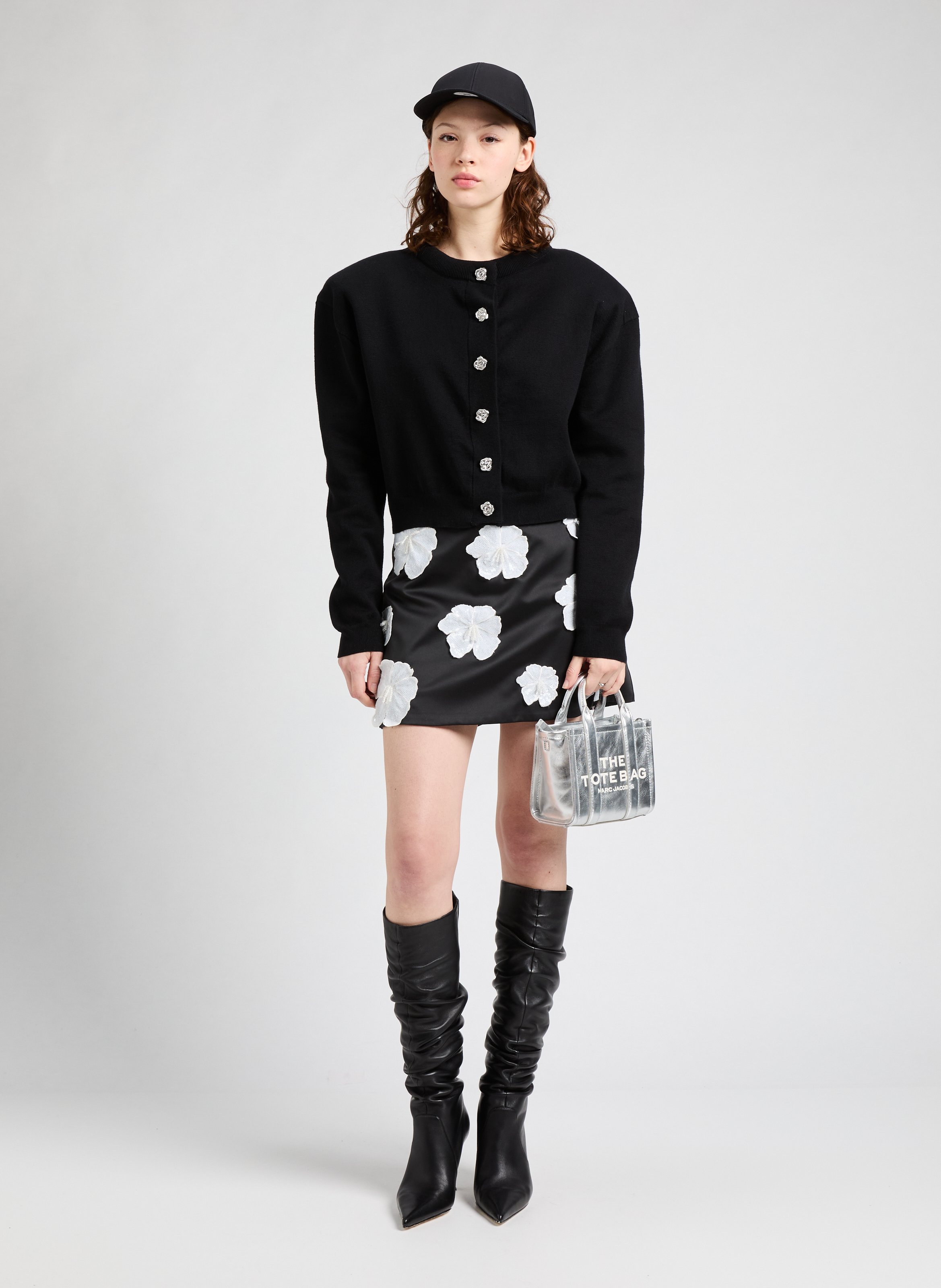 Jupe satinée avec motif fleuri ROTATE Noir