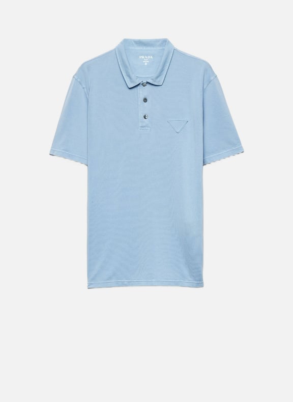 Polo à manches courtes en piqué de coton Bleu by PRADA PRADA Polo à manches courtes en piqué de coton Bleu
