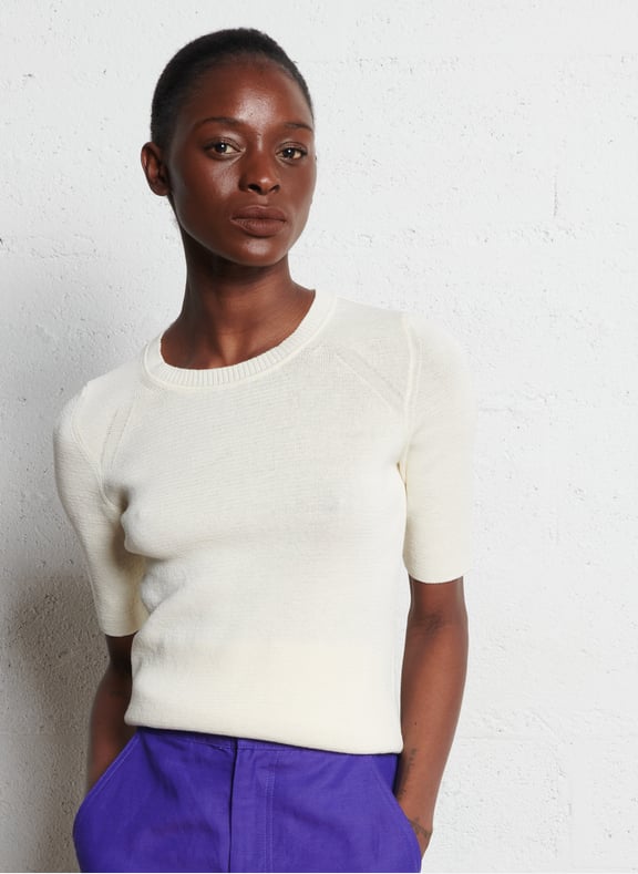Pull droit en coton bio mélangé daphne Beige by SOEUR SOEUR Pull droit en coton bio mélangé daphne Beige