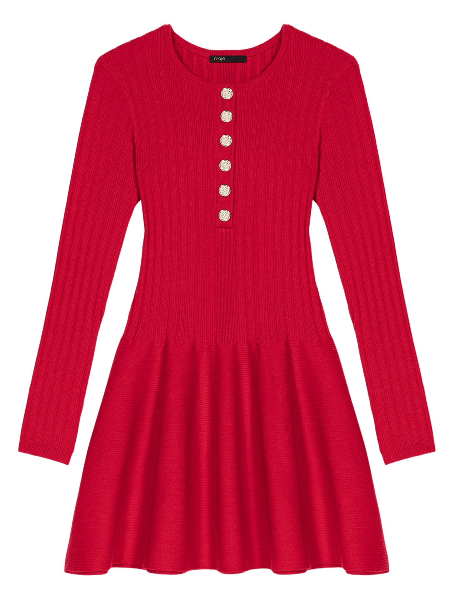 Robe courte boutonnée à col rond Rouge