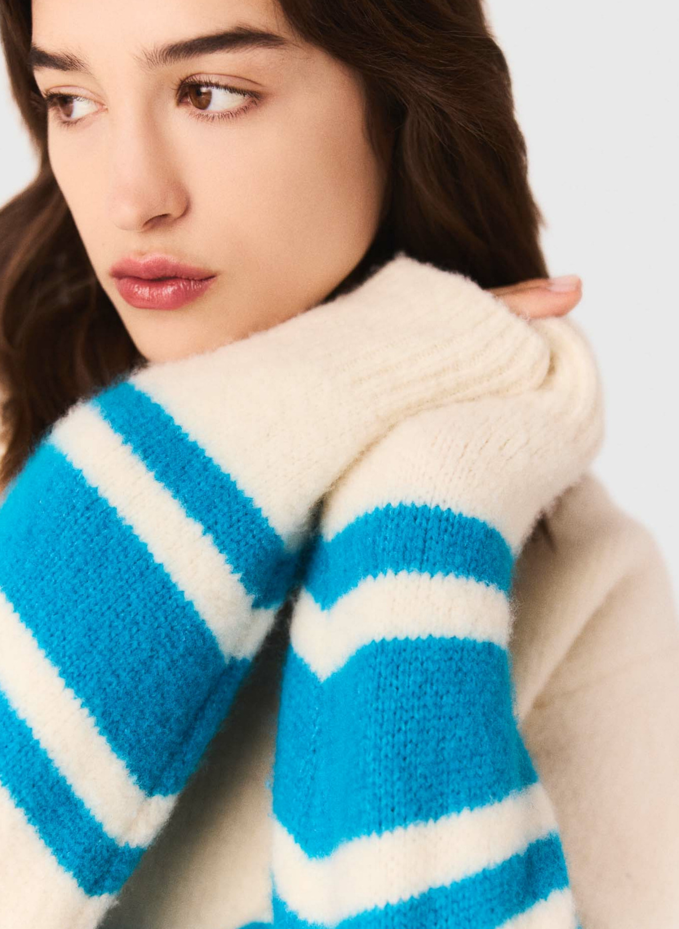 Pull col rond rayures en laine mélangée MAJE Beige