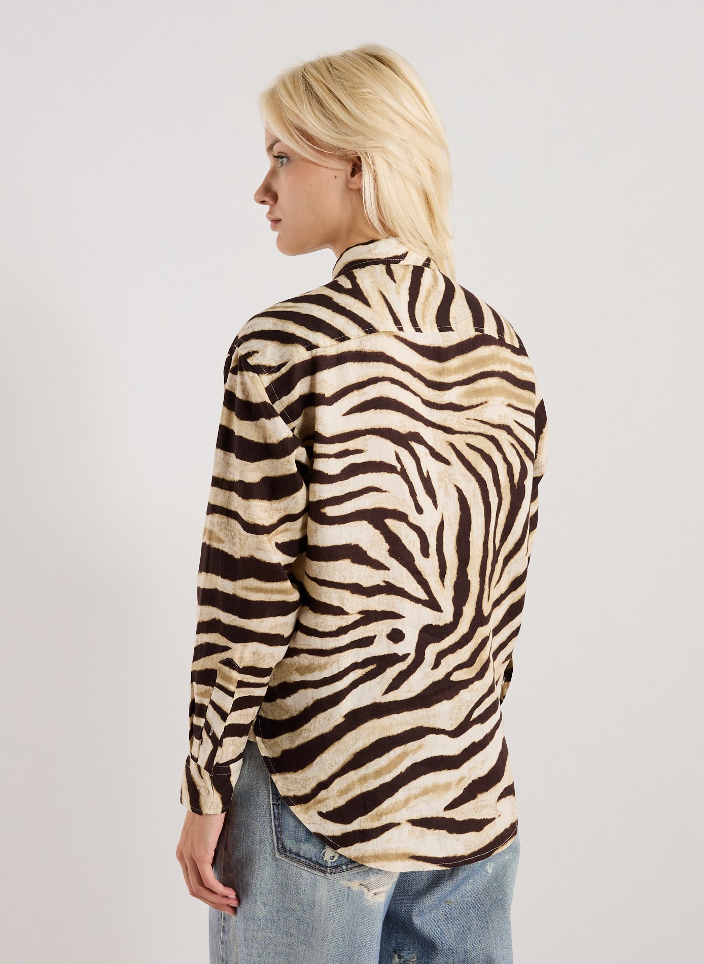 Linen shirt with animal print LAUREN White