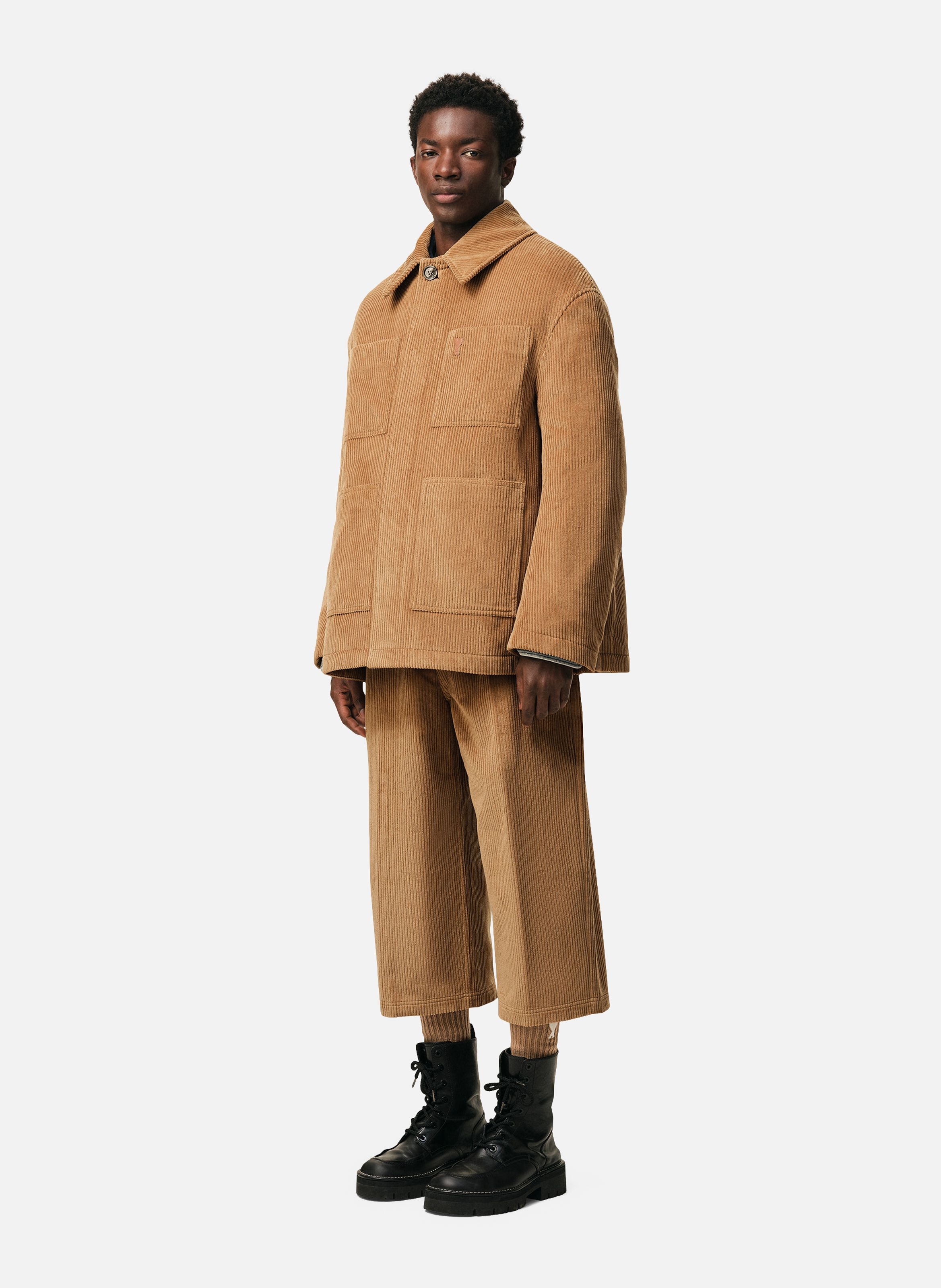 Veste worker en velours en coton unisexe AMI PARIS Marron