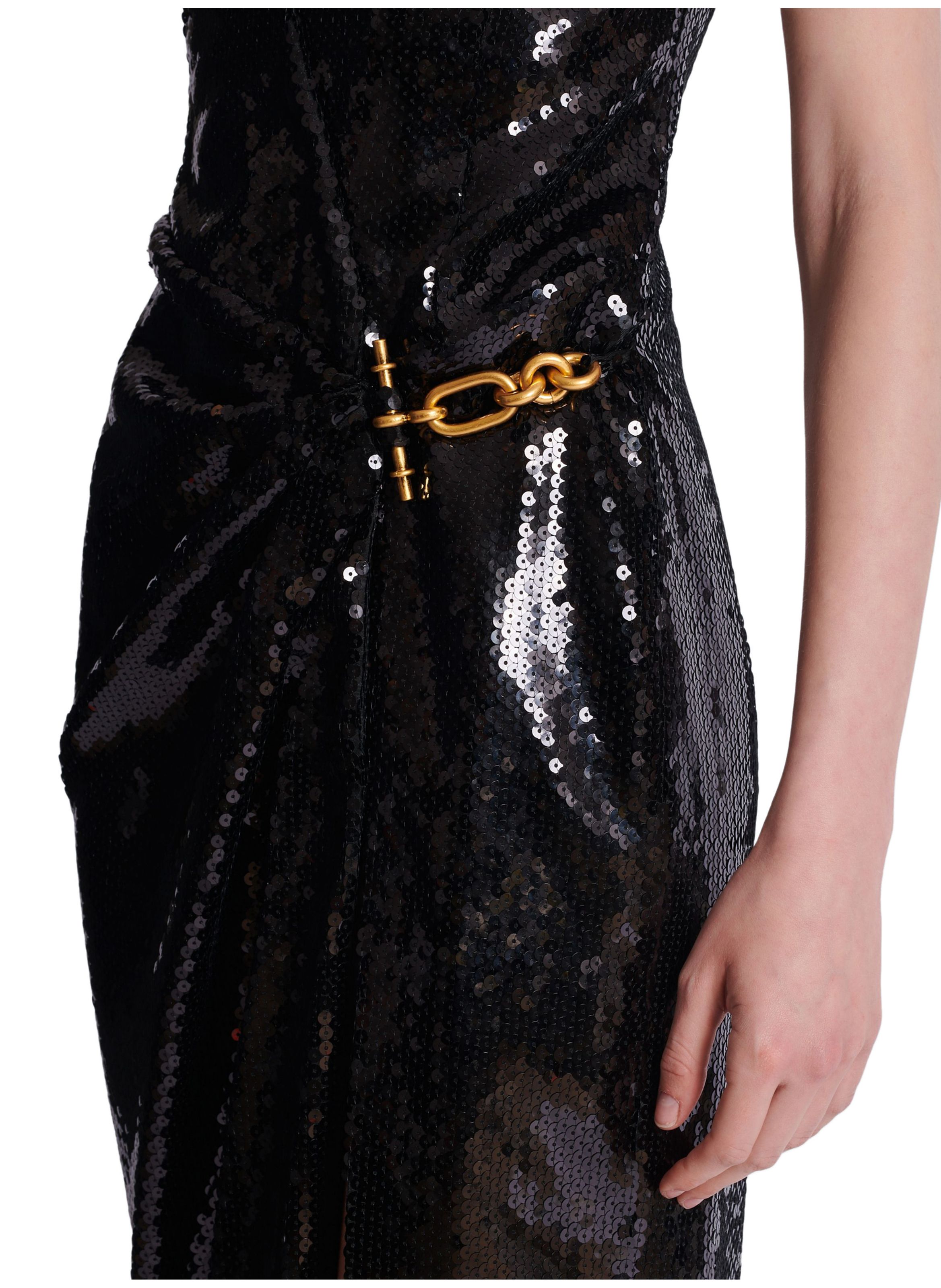 Robe longue drapée à sequins avec détail bijou BALMAIN Noir