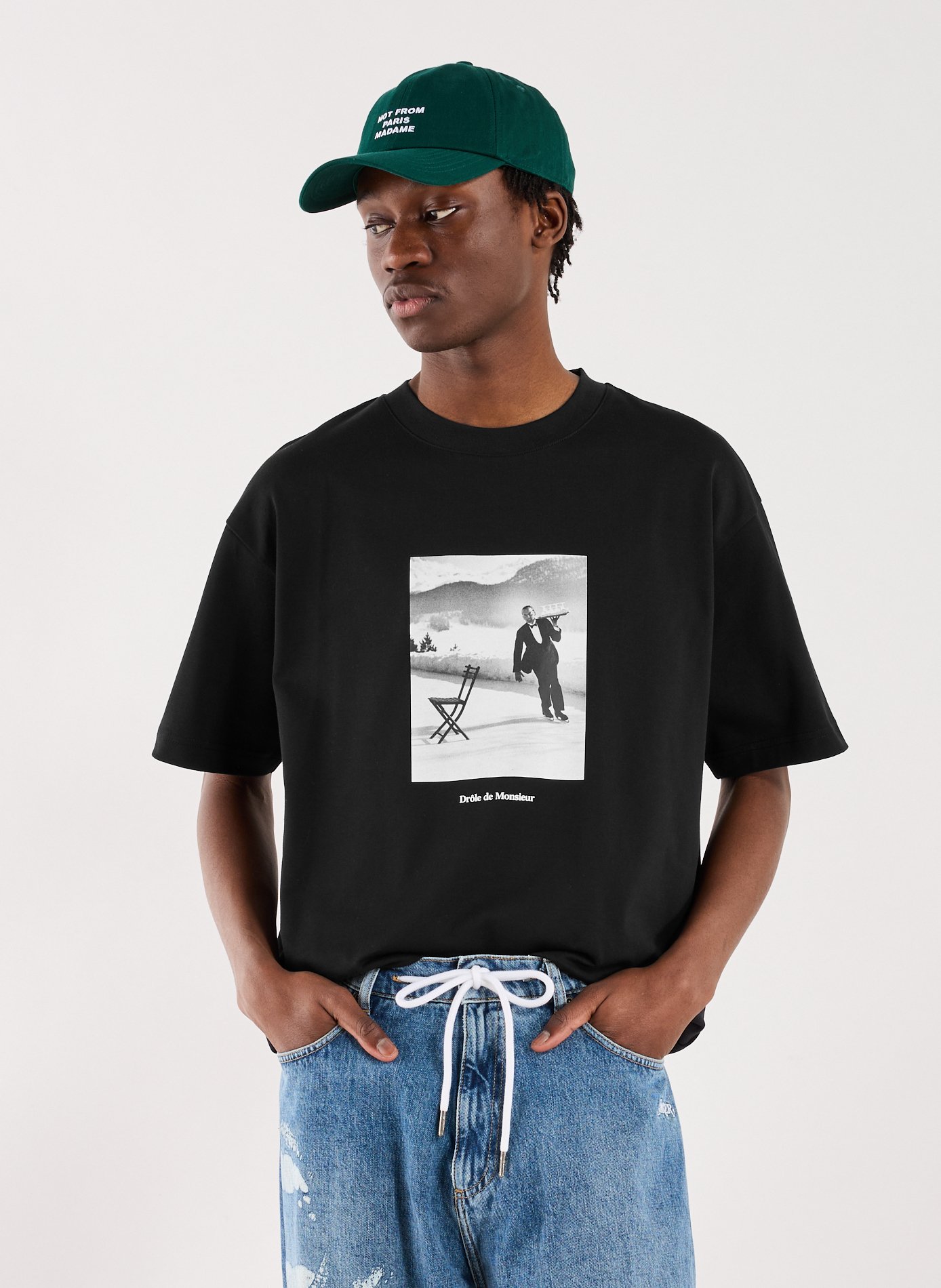 T-Shirt ample sérigraphié en coton DROLE DE MONSIEUR Noir