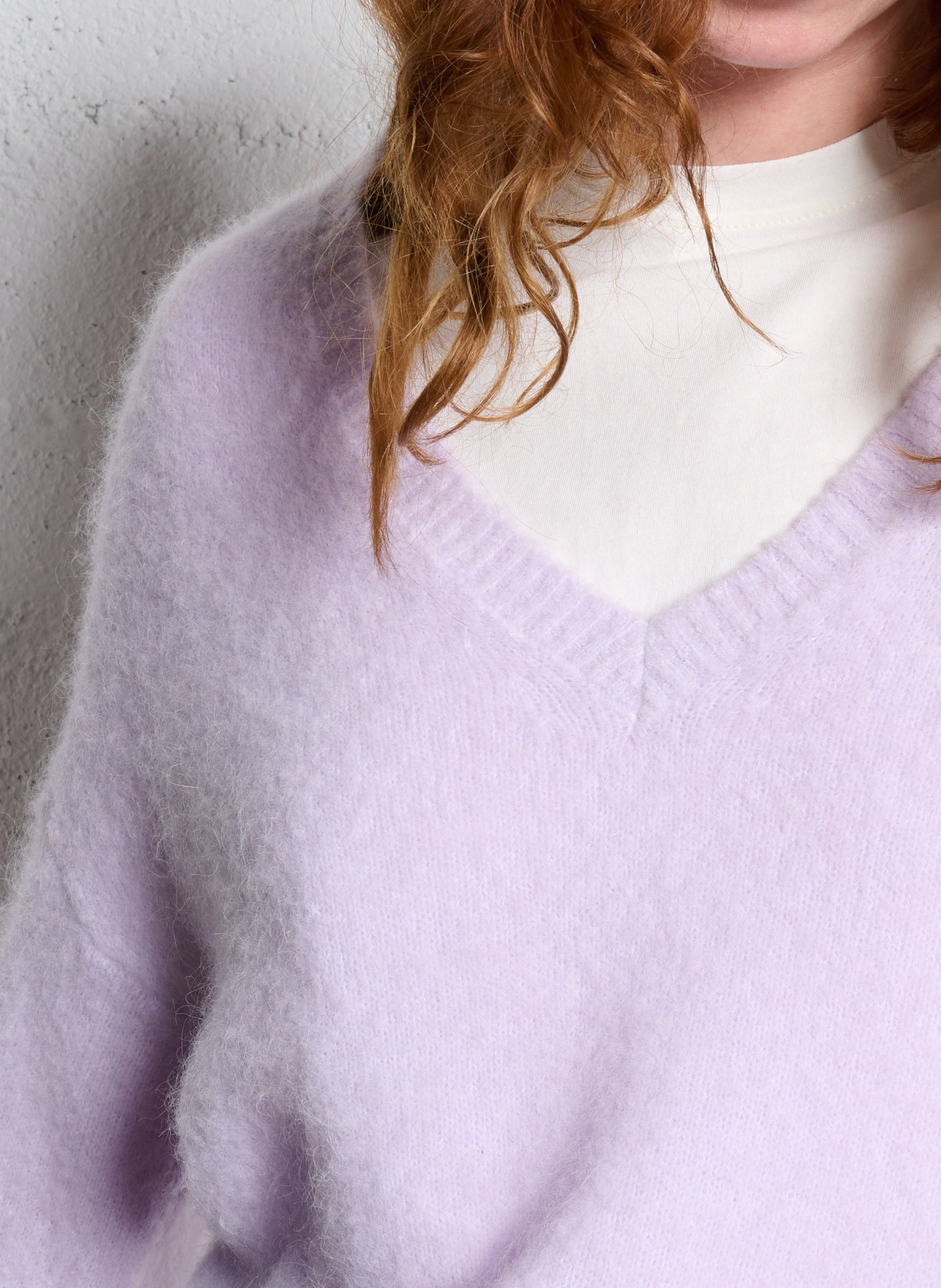 Pull droit col v en alpaga mélangé IKKS Violet