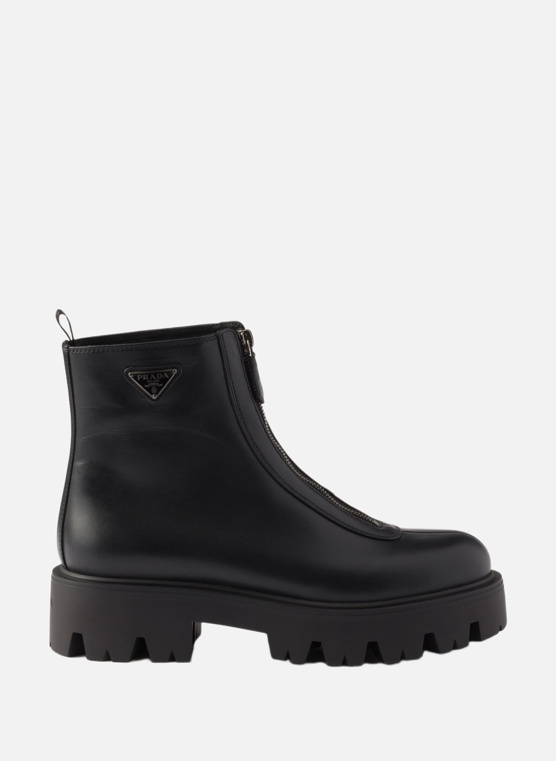 Bottines en cuir avec fermeture à glissière PRADA Noir